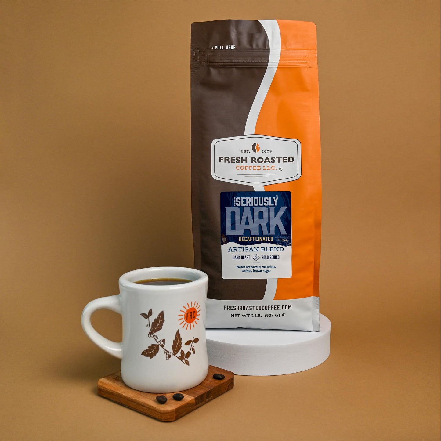 Fresh Roasted Coffee Seriously Dark Decaf Artisan Blend, Whole Bean, 32 oz, Dark Roast, Kosher