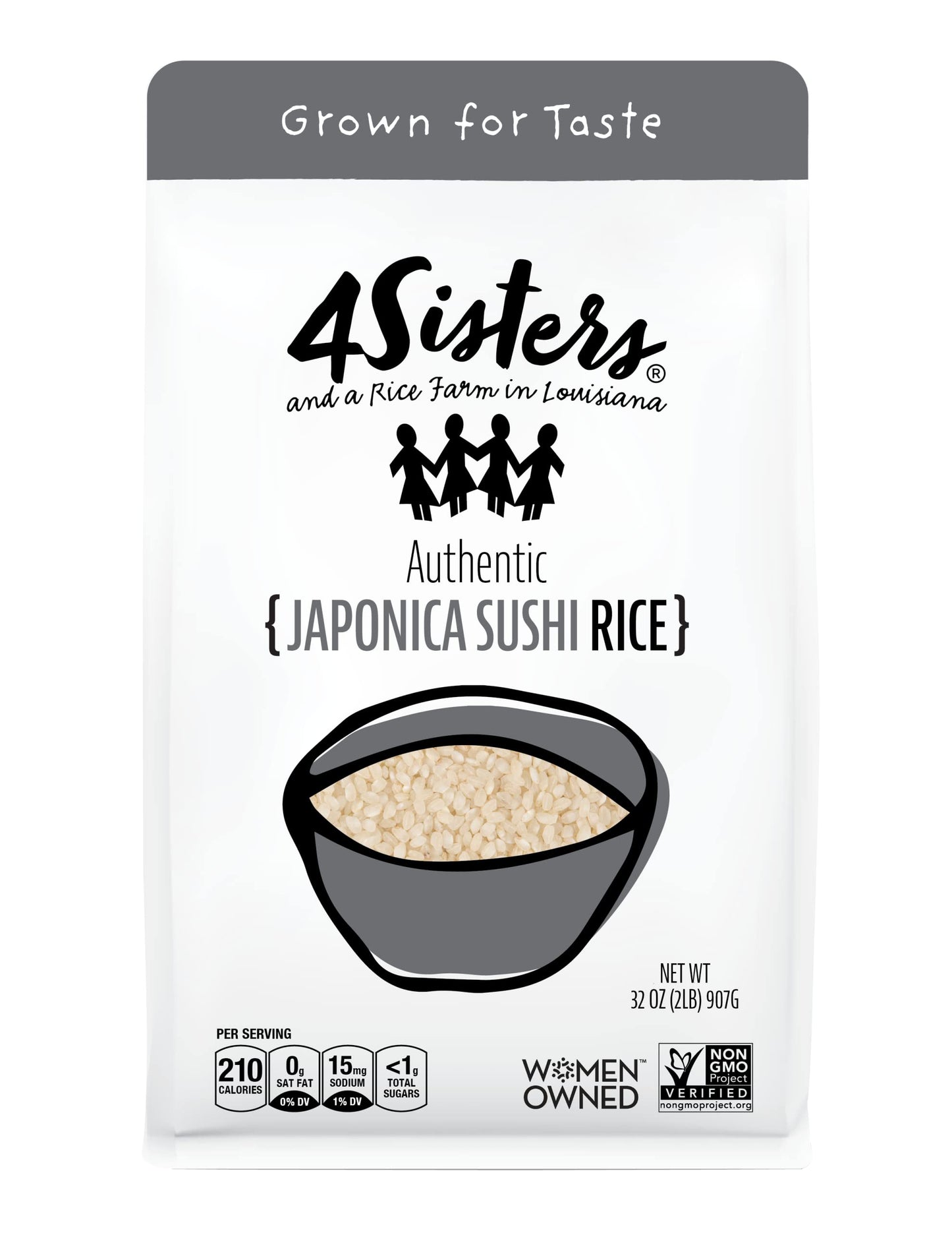 4Sisters - Authentic Short Grain Japonica Sushi Rice - Sustainably Grown - Women Owned - Farm to Table - 2lb