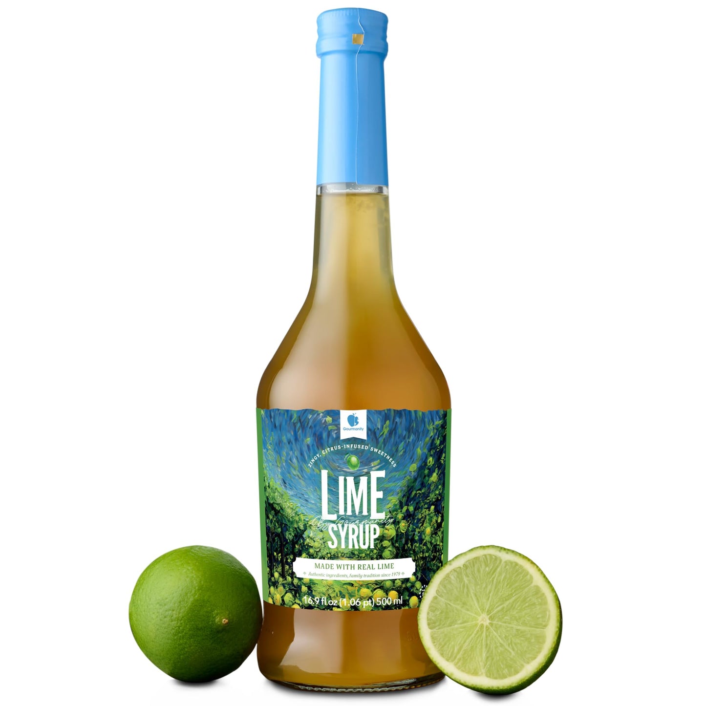 Gourmanity Lime Syrup, 2 Ingredients Only, Zingy, Citrus-Infused Syrup, Ideal for Flavoring Snow Cones, Italian Soda, Cocktails 