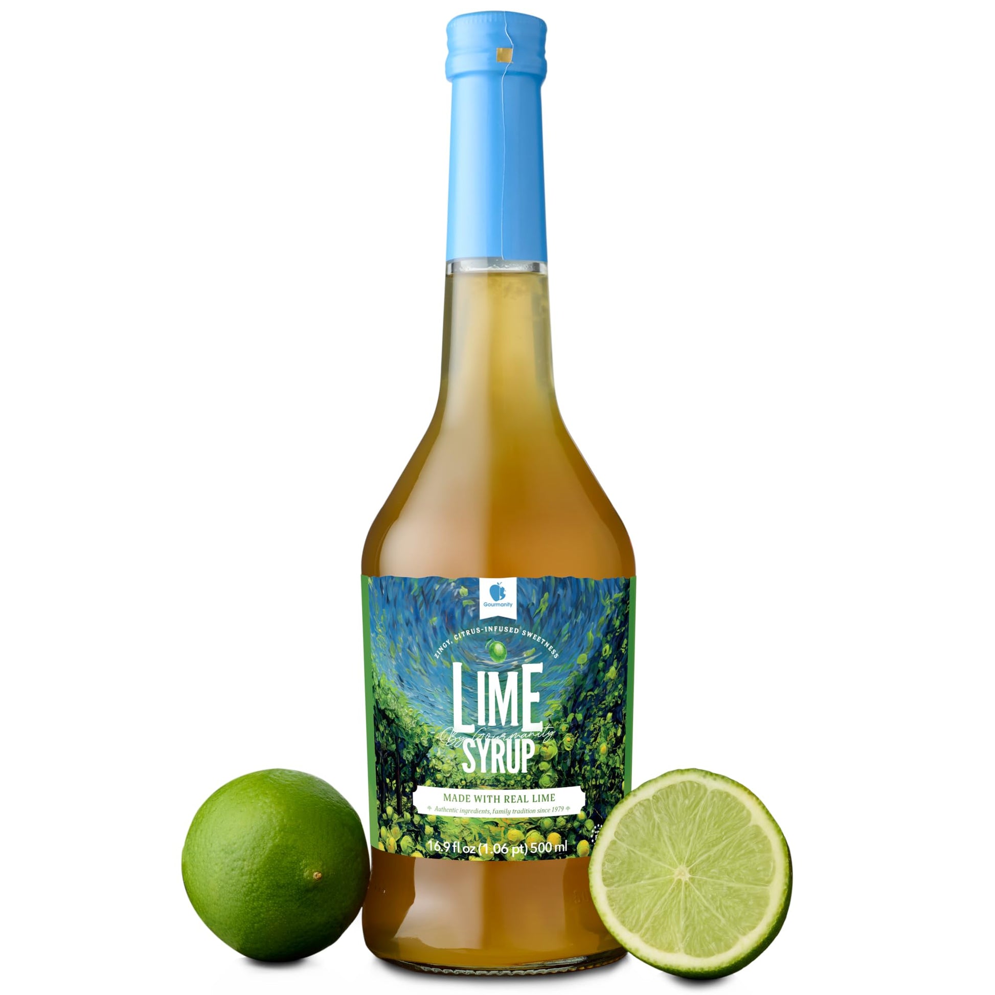 Gourmanity Lime Syrup, 2 Ingredients Only, Zingy, Citrus-Infused Syrup, Ideal for Flavoring Snow Cones, Italian Soda, Cocktails 