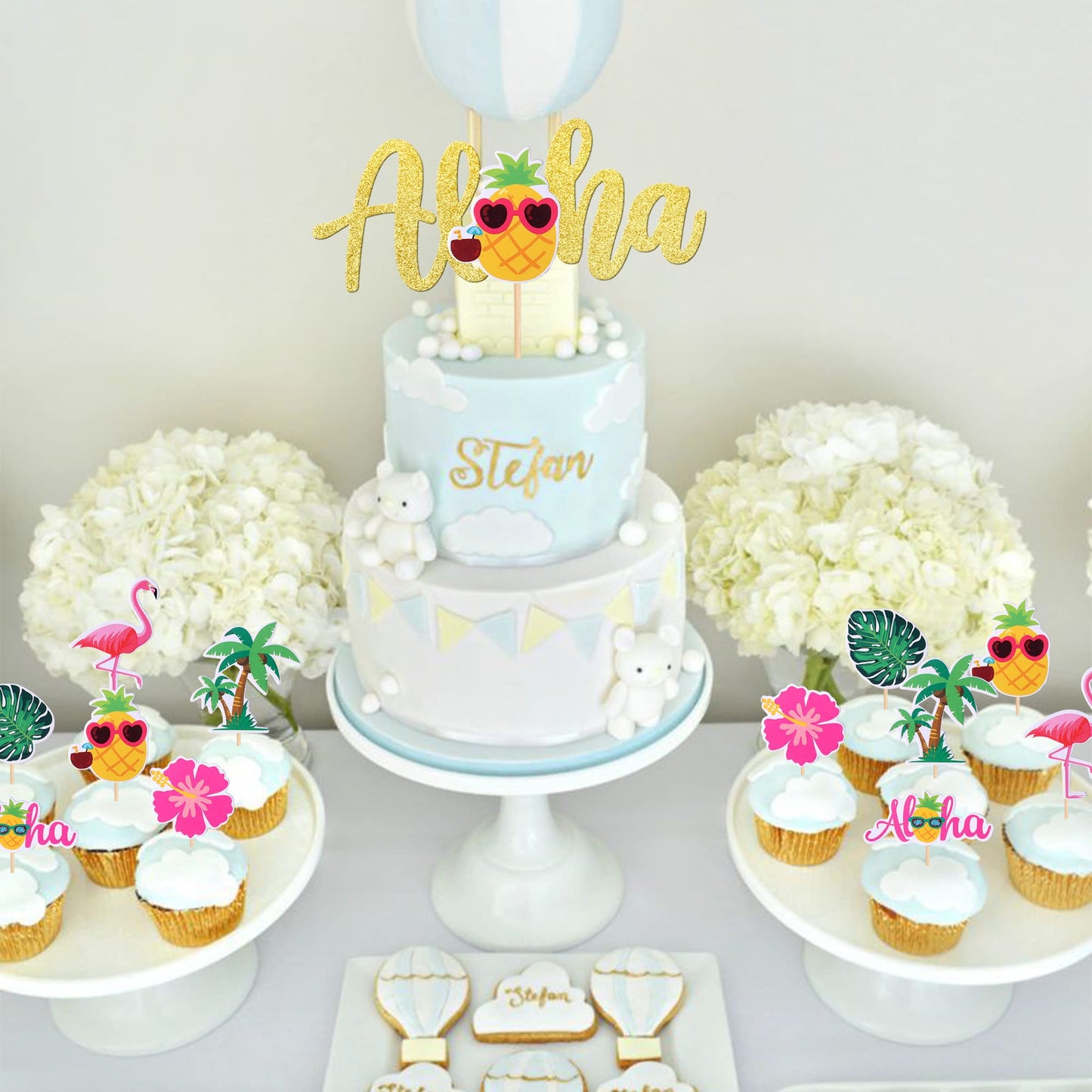 25 Pcs Tropical Theme Cupcake Toppers With Aloha Cake Topper Palm Tree Turtle Leaves Flamingo Pineapple Cupcake Picks For Summer