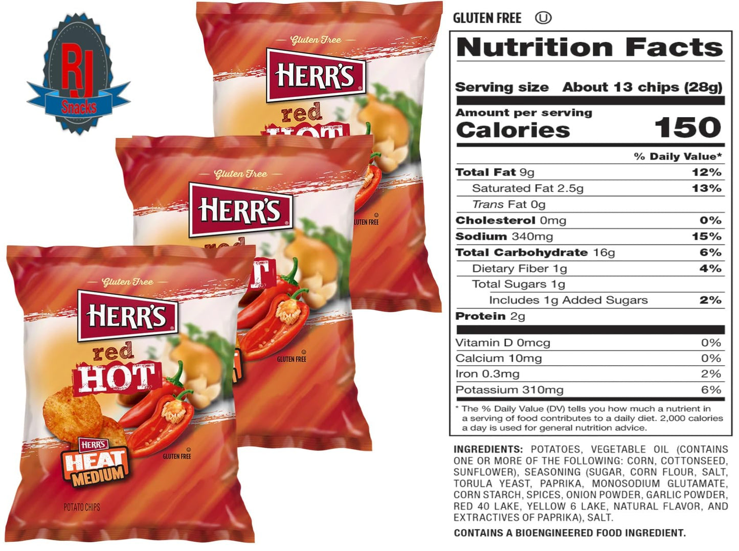 Herrs Potato Chips & Cheese Curls -,1Oz (Curated By Rj Snacks Value Pack) (Red Hot)