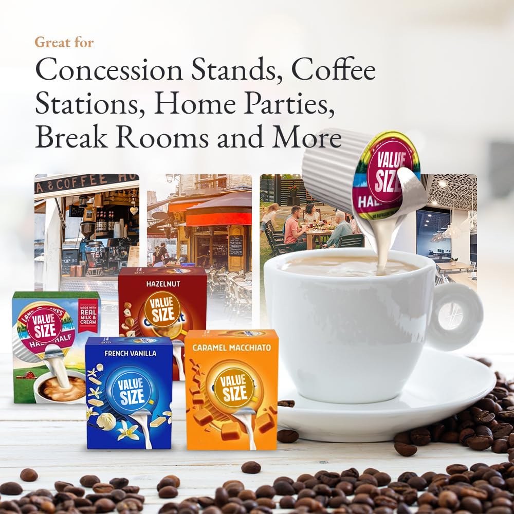 Coffee Creamer Liquid Singles International Delight Caramel Macchiato, French Vanilla, Hazelnut And Land O'Lakes Mini Moo'S Half
