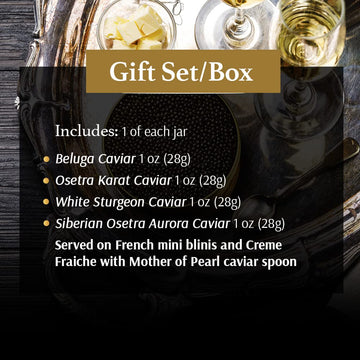 Olma Imperial Caviar Gift Set - 4 Oz (112G) Of Caviar, Includes: Beluga, Osetra Caviar, White Sturgeon, Siberian Osetra Aurora &