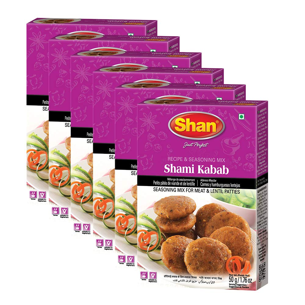 Shan Shami Kabab Seasoning Mix - Spice Powder for Meat & Lentil Patties - 1.76 oz (Pack of 6) - Vegetarian Friendly
