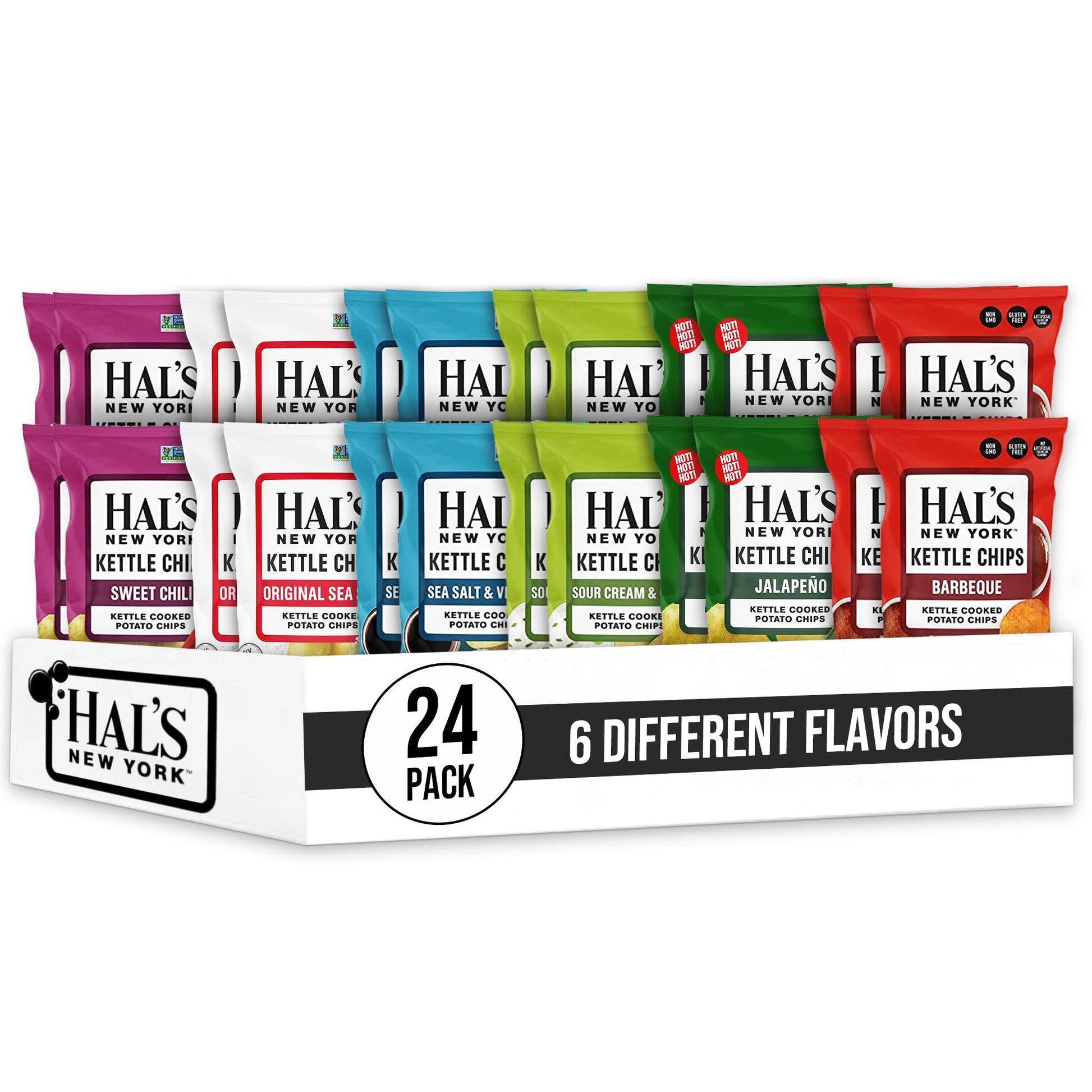 Hals New York Kettle Cooked Potato Chips, Variety Pack, 6 Flavors, 2 Oz (Pack of 24)