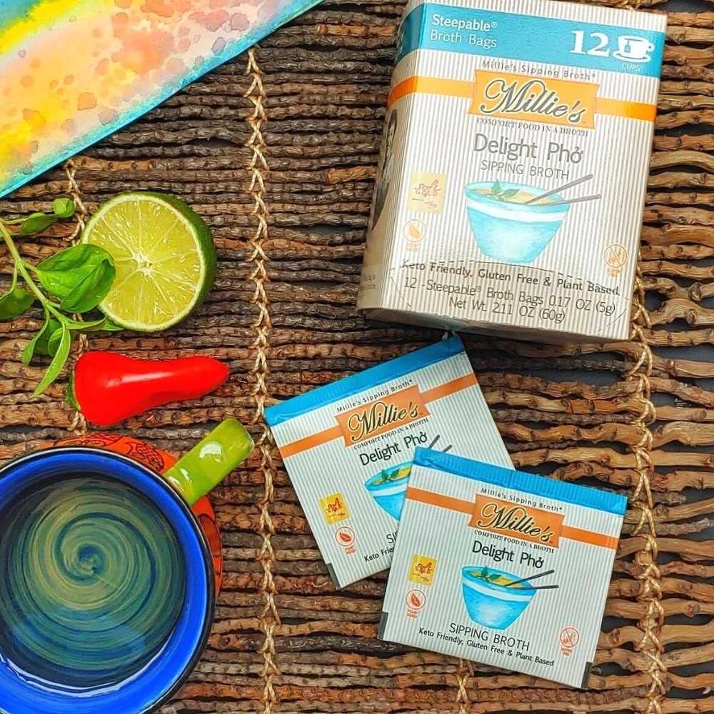 Millies Sipping Broth - Vegetable Broth -Natural-Gluten Free-Keto Friendly Delight Pho 12 Count Box