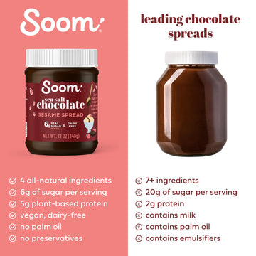 Soom Foods Dark Chocolate Sea Salt Tahini Spread, Vegan, Nut-Free, Gluten-Free, 12oz (Pack of 2)