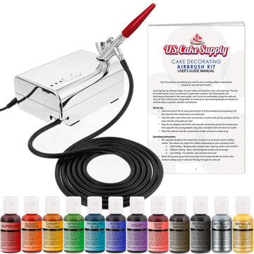 U.S. Cake Supply - Complete Cake Decorating Airbrush Kit With A Full Selection Of 12 Vivid Airbrush Food Colors - Decorate Cakes, Cupcakes, Cookies & Desserts