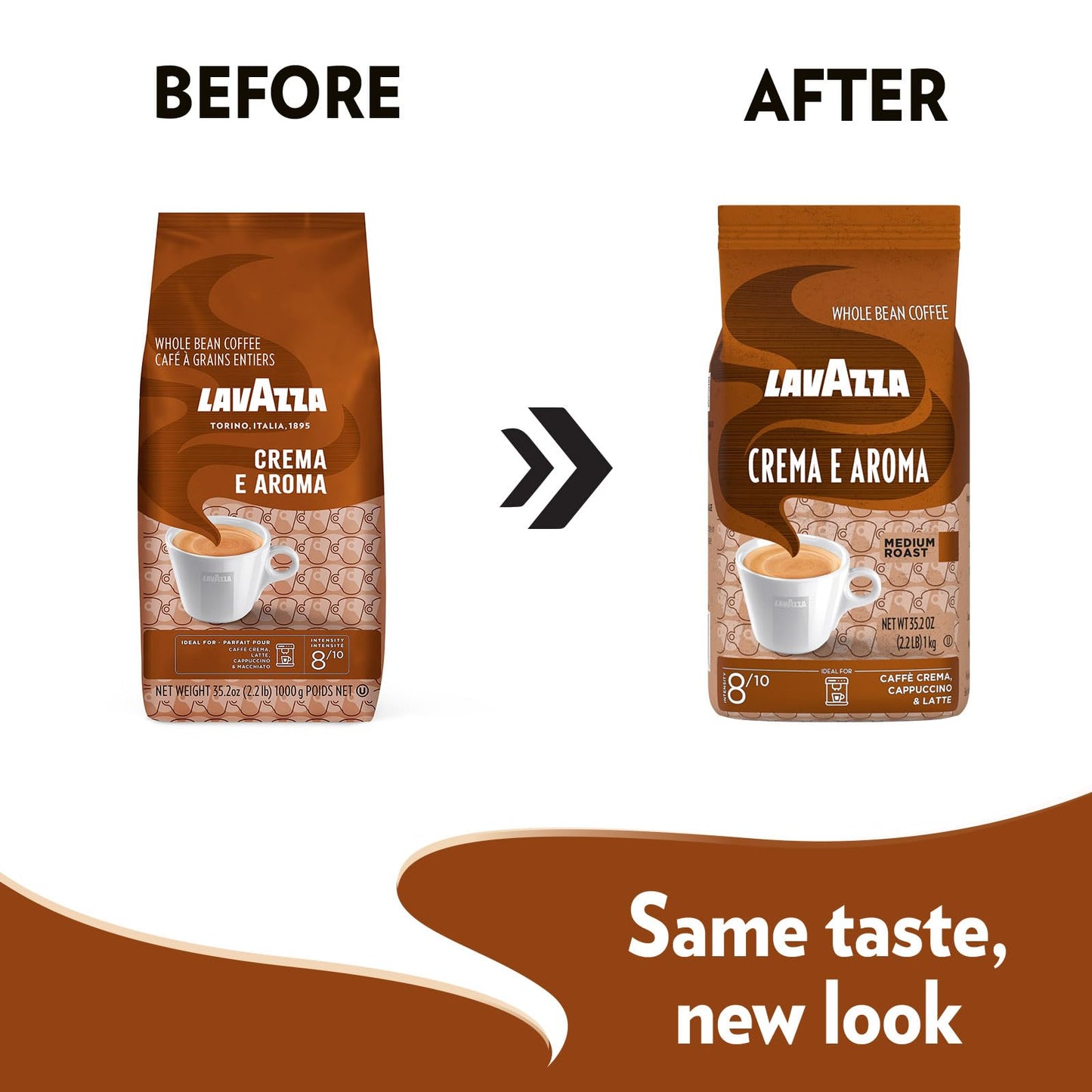 Lavazza Crema E Aroma Whole Bean Coffee, Balanced Medium Roast, 2.2 lb (35.2 oz), Non-GMO, Model 041953025528