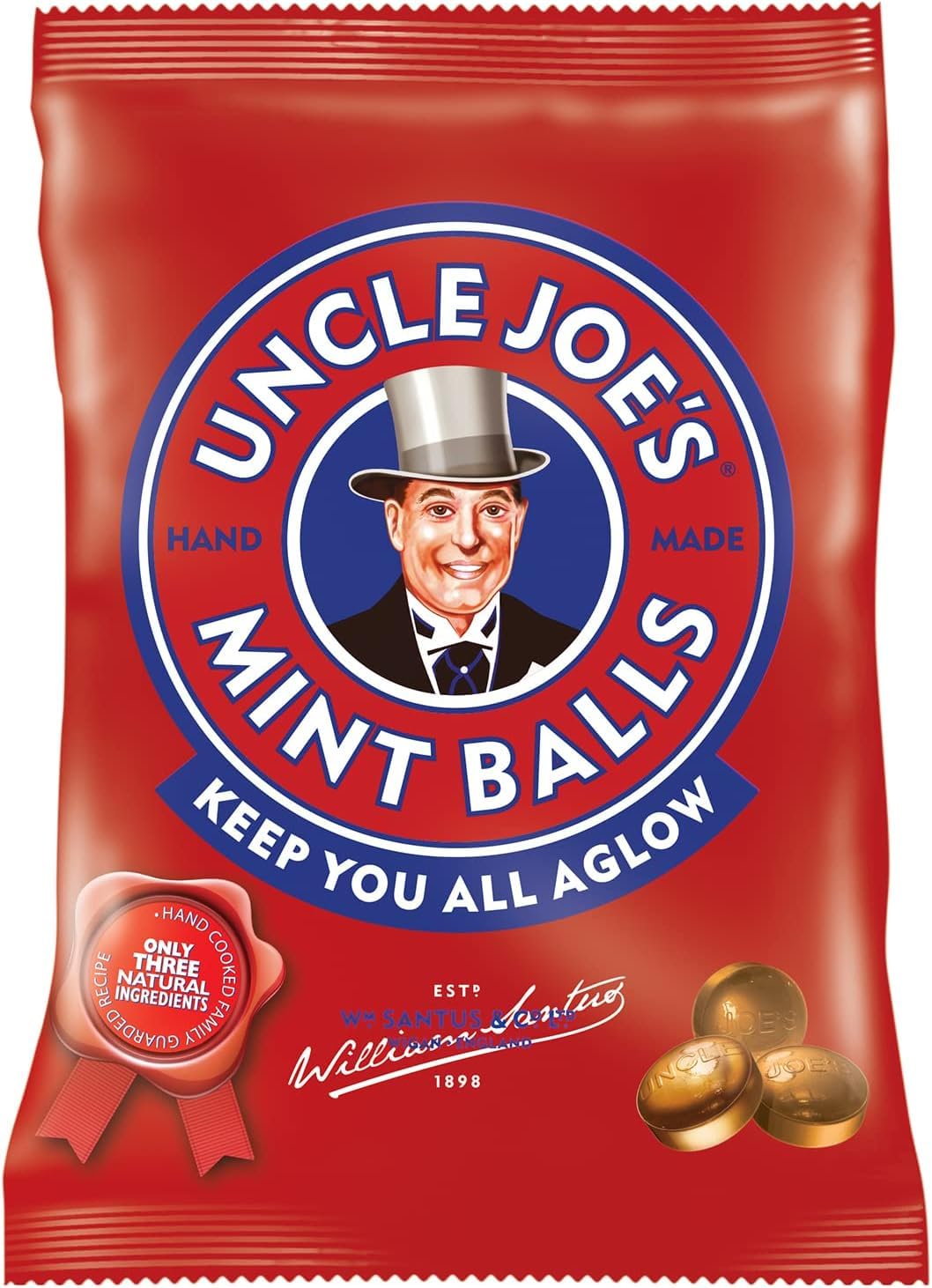 Uncle Joes Mint Balls | Traditional Peppermint Flavor | Natural, Gluten-Free & Vegan | Hand Cooked on Open Fires | Individually