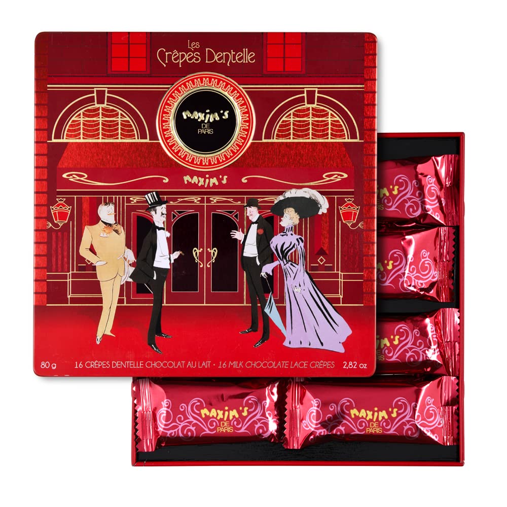 MaximS De Paris - Milk Chocolate Covered Crispy Crepe Cookies Individually Wrapped In Collectible Red Tin Box  16 Pces
