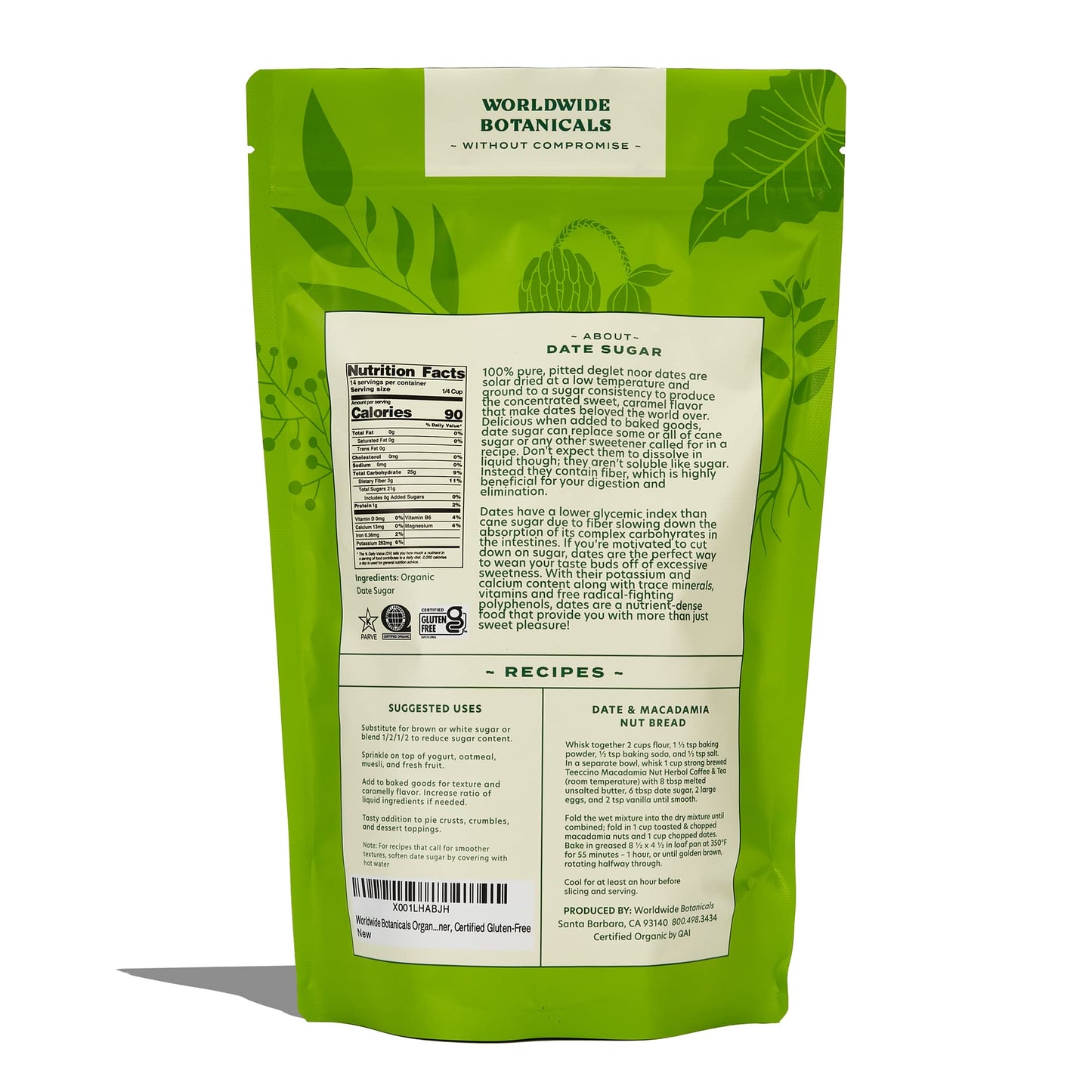 Worldwide Botanicals Organic Date Sugar Powder, 1 Pound - 100% Pure Dried Dates, Natural Whole Food Sweetener, Gluten-Free