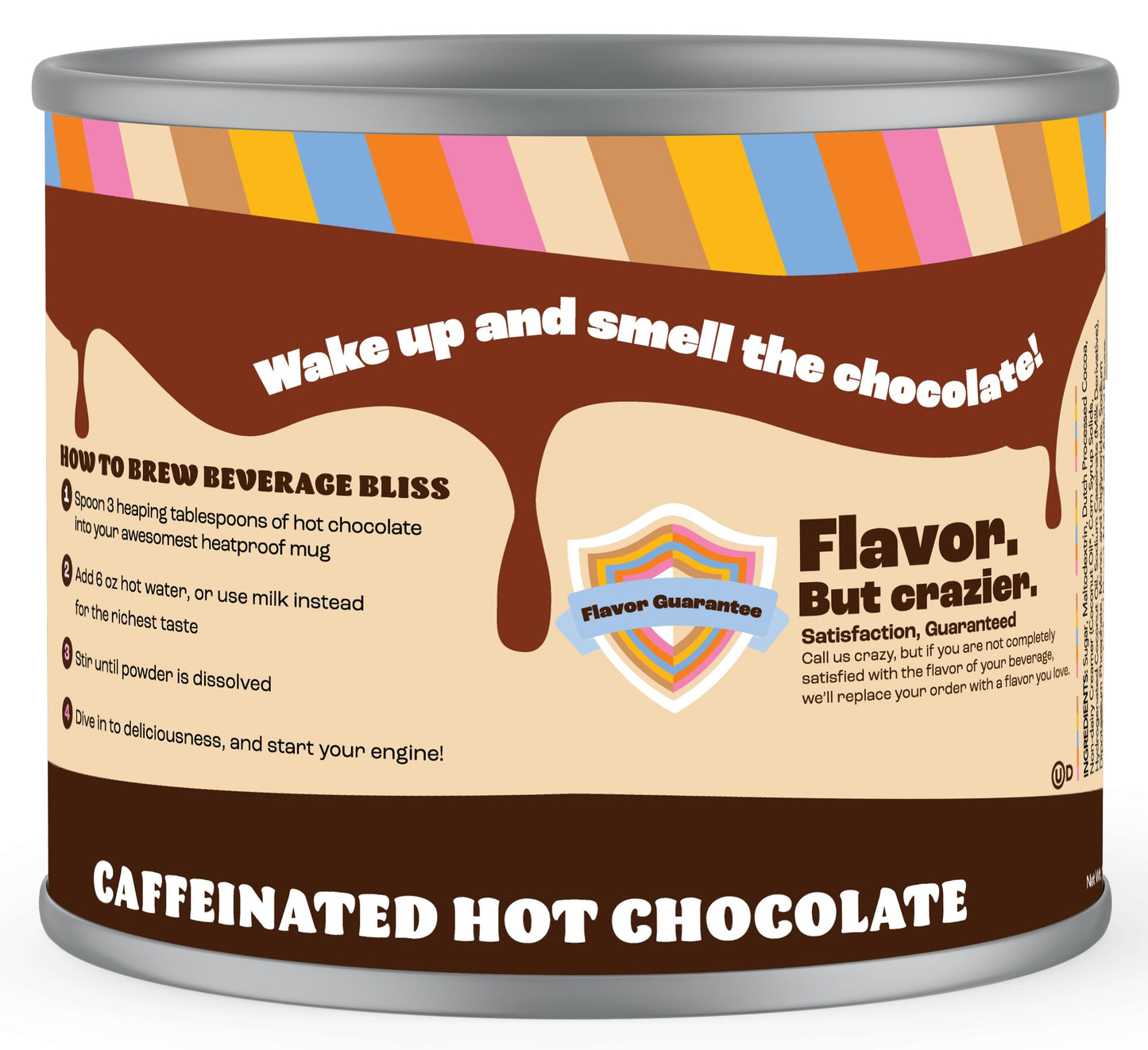 Crazy Cups Caffeinated Chocolate Souffle Hot Cocoa Mix - enhanced Coffee Substitute  12 Oz Canister for Hot Chocolate Lovers