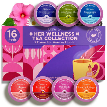 Gya Tea Co Her Wellness Tea Pod Collection Gift Set (16 Count) - Different Flavors Assorted Variety Pack