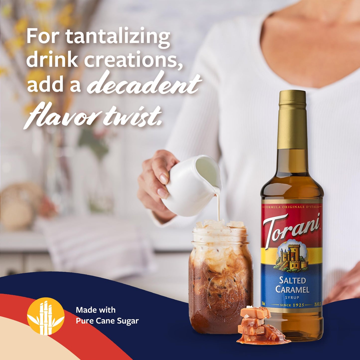 Torani Coffee Syrup, Salted Caramel Flavored Syrup For Drinks, Pump Included, 25.4 Fl Oz