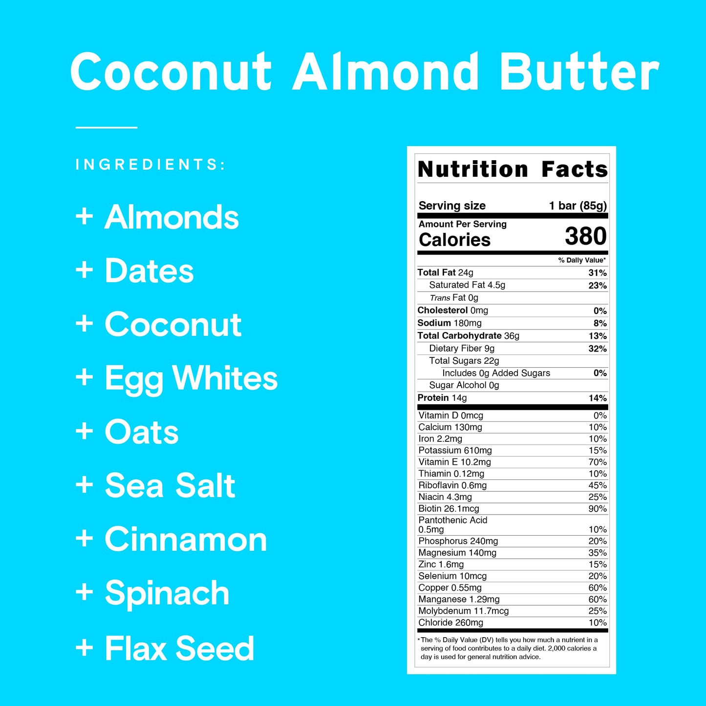 Sans Meal Replacement Protein Bar, Gluten Free, Healthy High Protein Snacks, High Fiber, No Sugar Added, Dairy Free, Soy Free, Coconut Almond Butter, 12 Bars