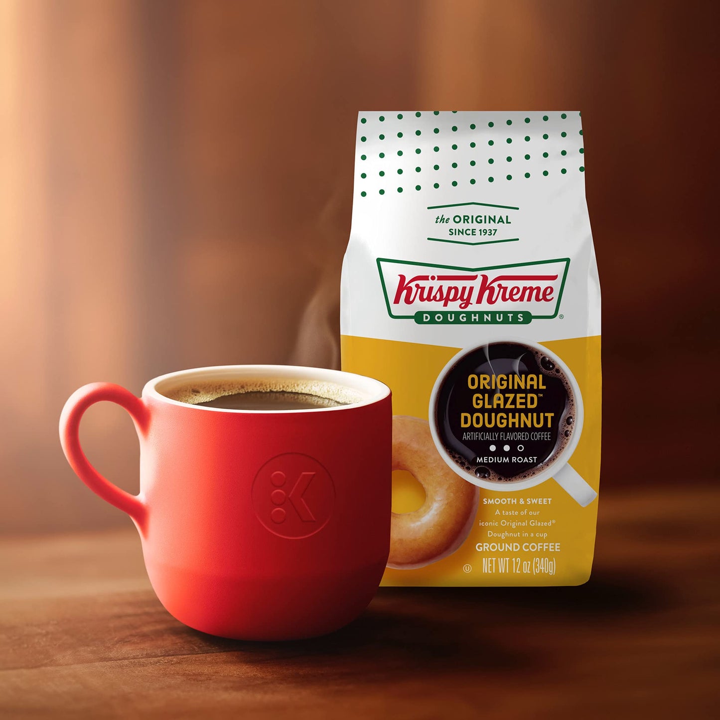 Krispy Kreme Doughnuts Original Glazed Donut Ground Coffee, Bagged 12oz (Pack of 2)