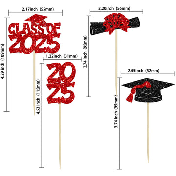 Ephlyn 36Pcs 2025 Graduation Theme Cupcake Toppers Glitter Class Of 2025 Congrats Grad Diploma Graduation Cap Cupcake Picks For