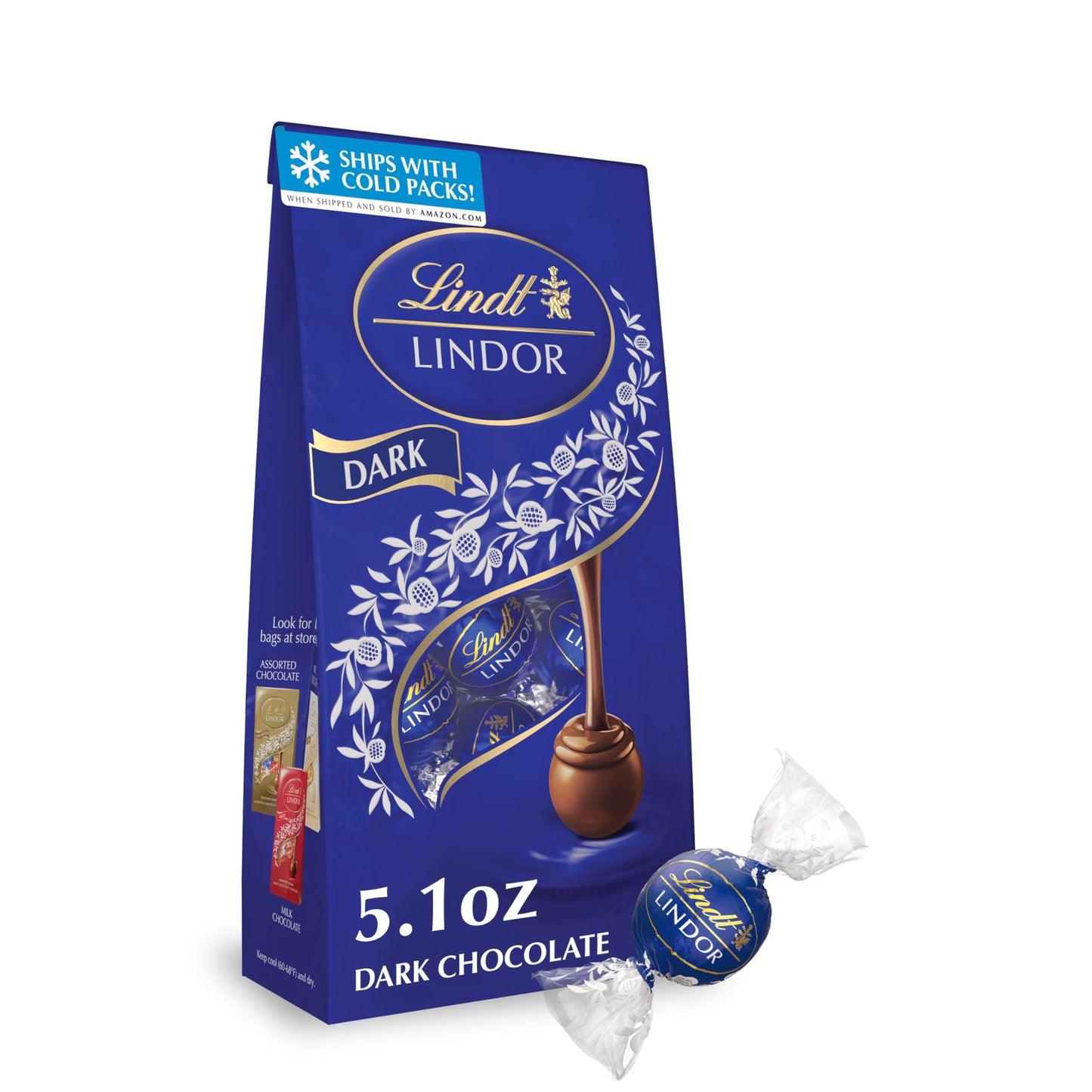Lindt Lindor Dark Chocolate Truffles, Dark Chocolate Candy With Smooth, Melting Truffle Center, Great For Gift Giving, 5.1 Oz. Bag (6 Pack)