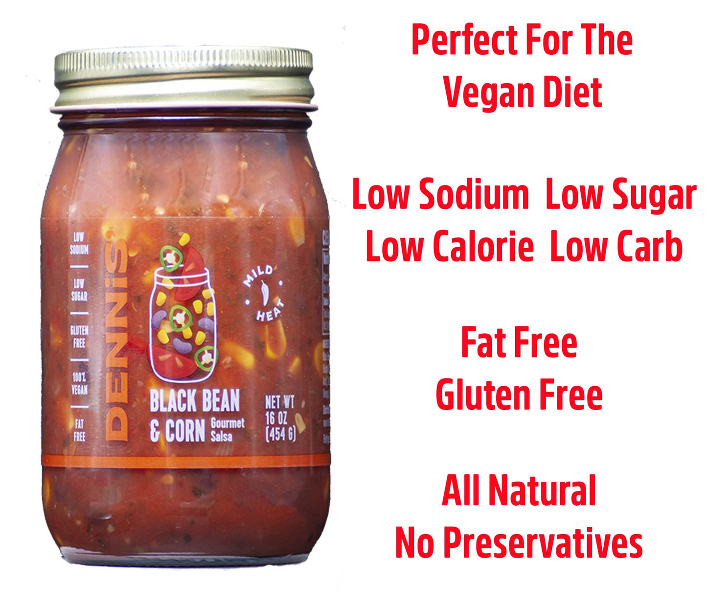 All-Natural Black Bean And Corn Salsa By Dennis Gourmet | This Fresh, Hearty Restaurant Salsa Is Low Sugar, Low Cal, Low Carb, L