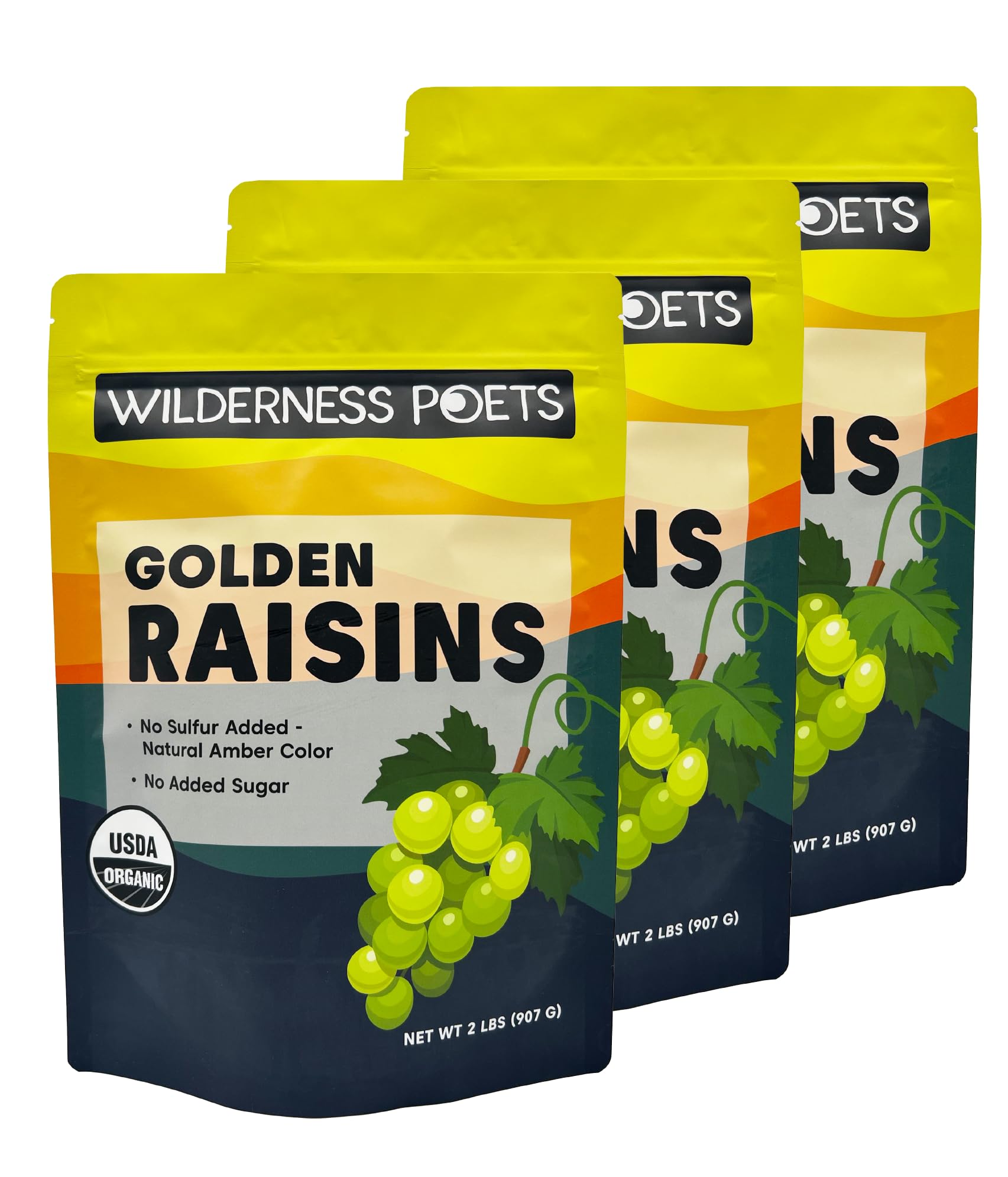 Wilderness Poets, Organic Golden Raisins - 2 Pound (Pack of 3) - No Added Sugar - Bulk Dried Fruit (6 Pound - 96 Ounce)