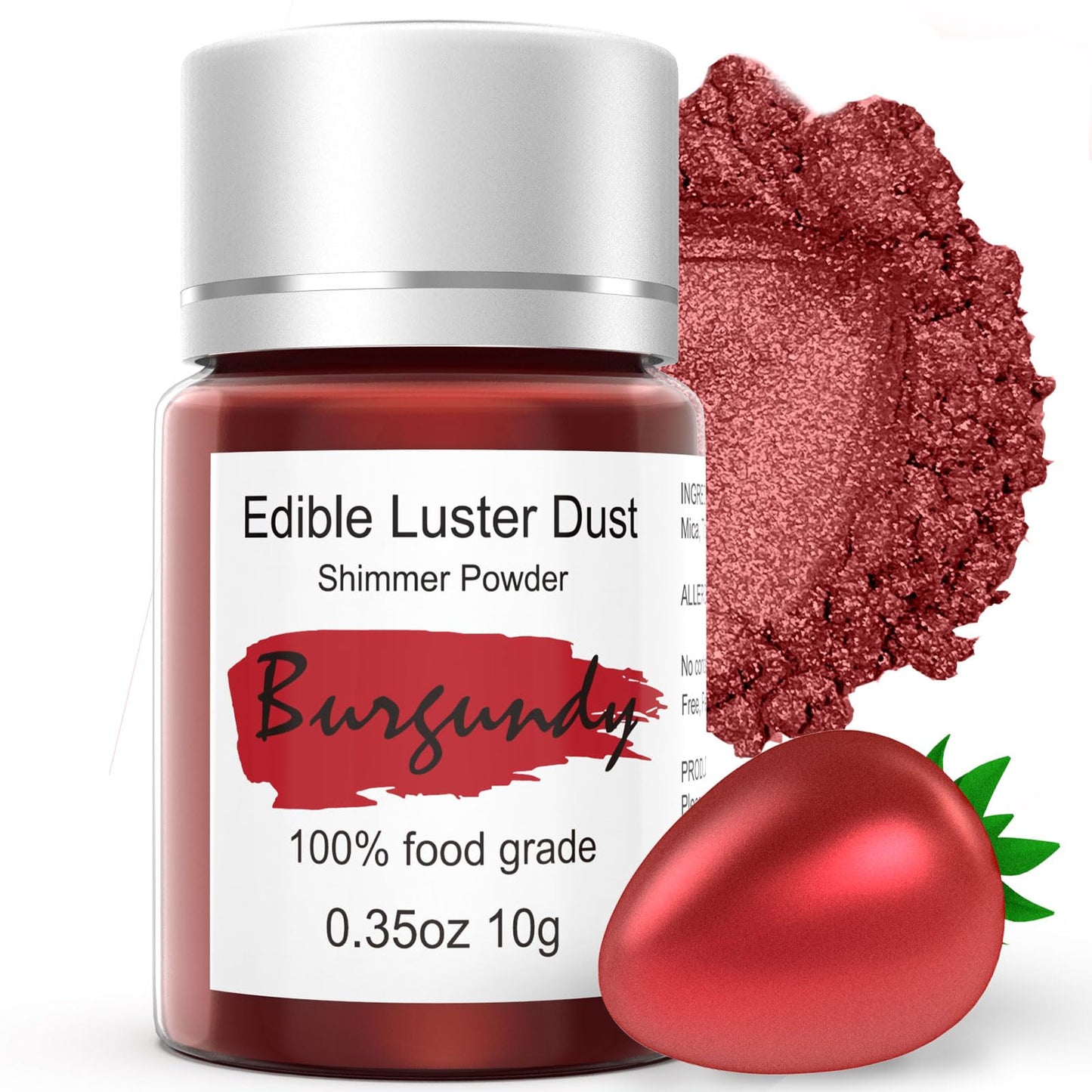 Burgundy Luster Dust Edible for Cakes Cocktails - 10g Colaele Edible Shimmering Dust for Chocolates, Metallic Food Coloring Powd