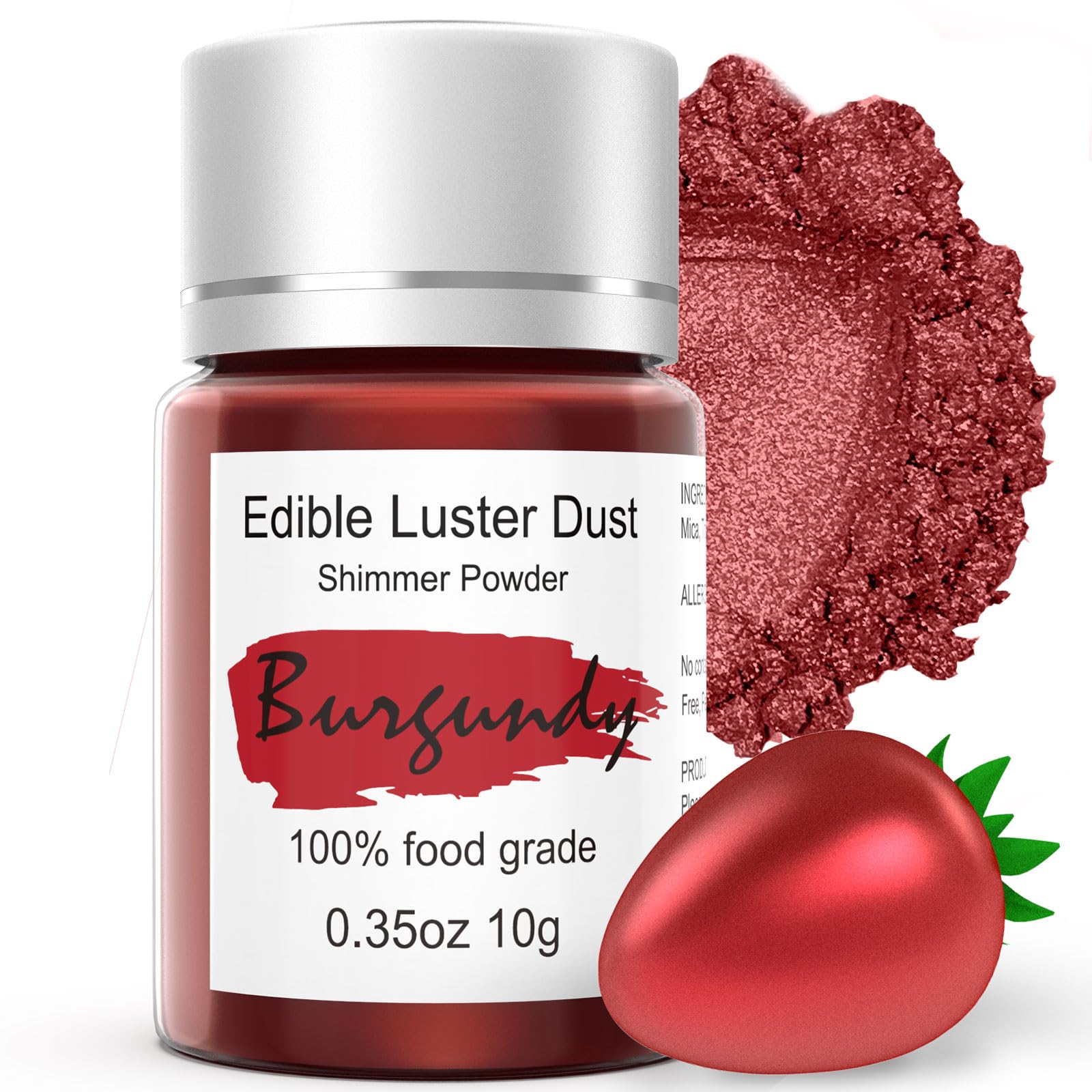 Burgundy Luster Dust Edible for Cakes Cocktails - 10g Colaele Edible Shimmering Dust for Chocolates, Metallic Food Coloring Powd