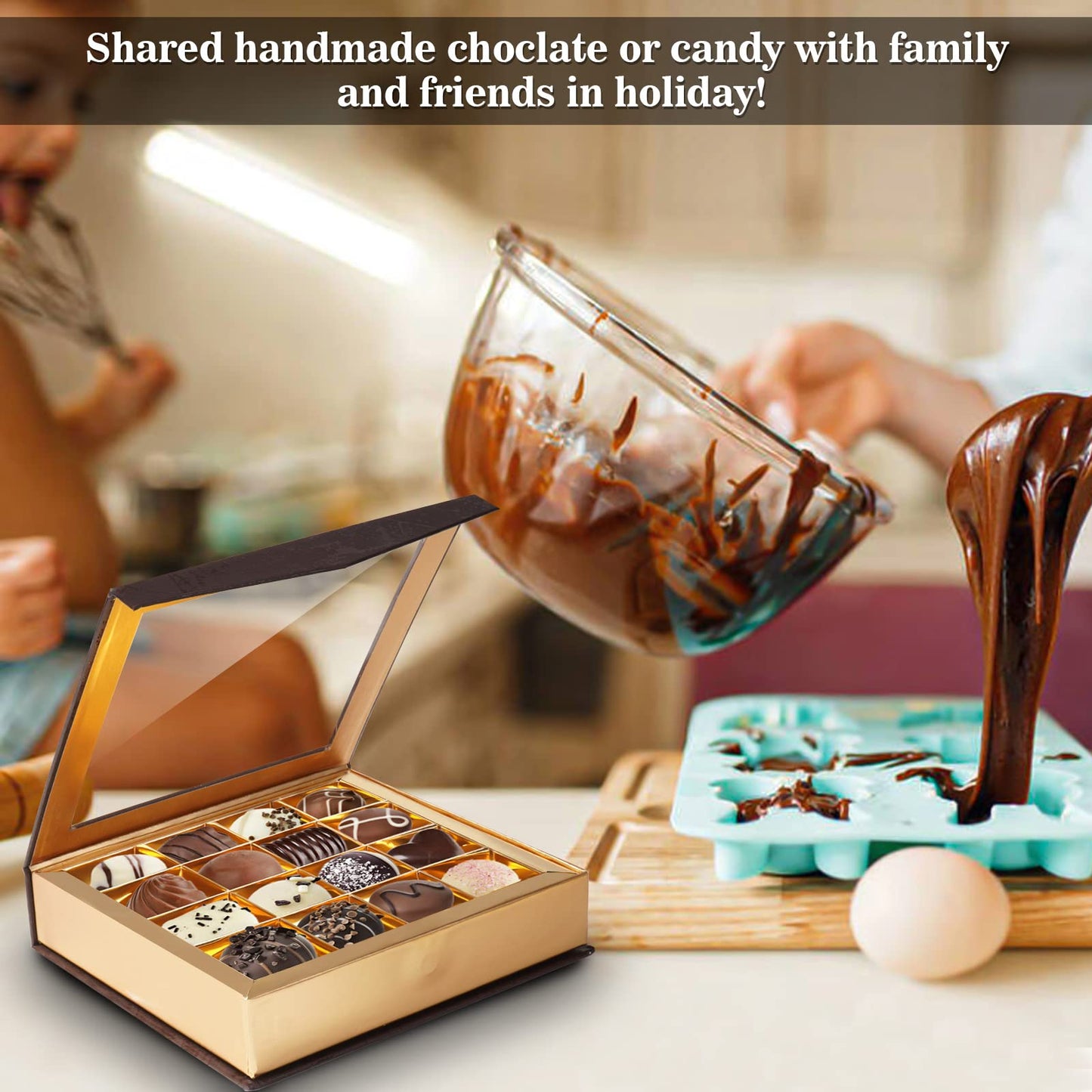 Bumlon Chocolate Boxes Packaging, Empty Truffle Boxes With Window, Chocolate Gift Box Packaging With Dividers And Magnetic Closu