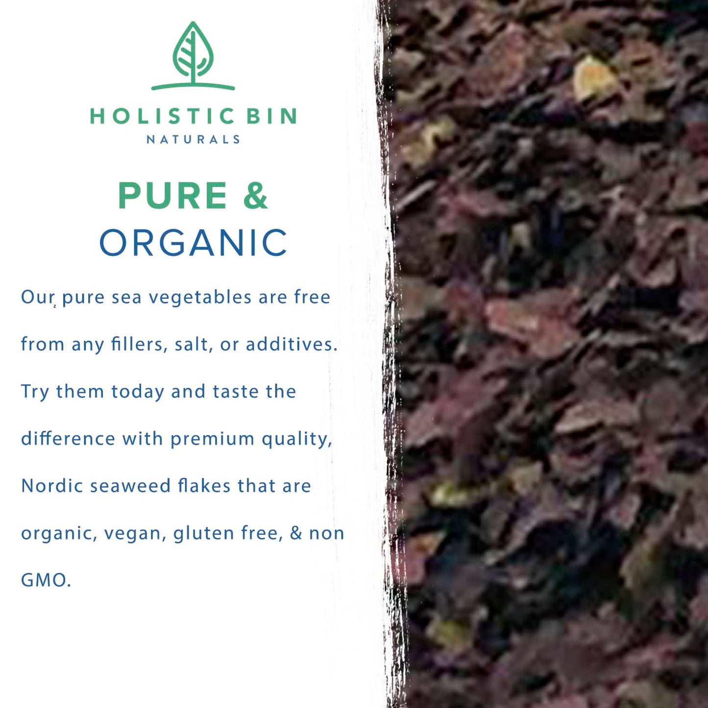 Organic Seaweed Flakes by Holistic Bin | Wild Harvested in Ireland | Red Atlantic Dulse, Black Nori, & Green Sea Lettuce | Dried