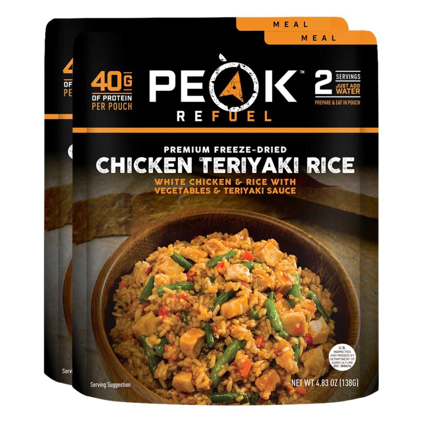 Peak Refuel Chicken Teriyaki Rice | 40G Protein | 580 Calories | 100% Real Meat | Top-Grade Freeze Dried Backpacking & Camping Food | 2 Servings | Ideal Mre Survival Meal (2-Pack)