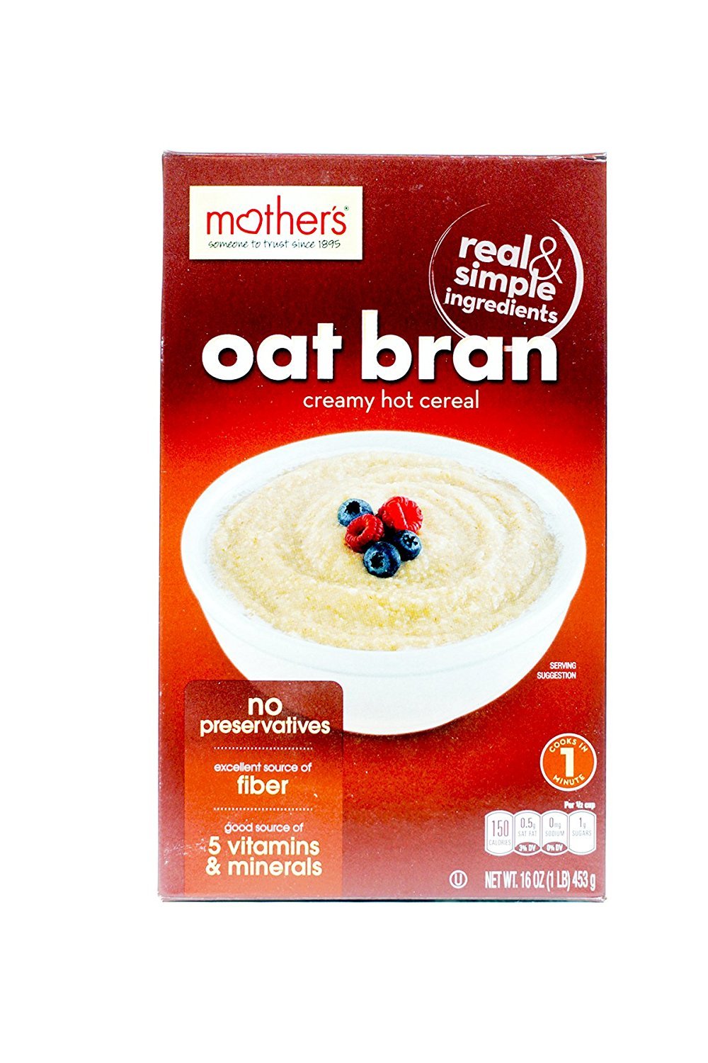 Mothers Oat Bran Cereal, 100% Natural, 16-Ounce Box, Pack of 6