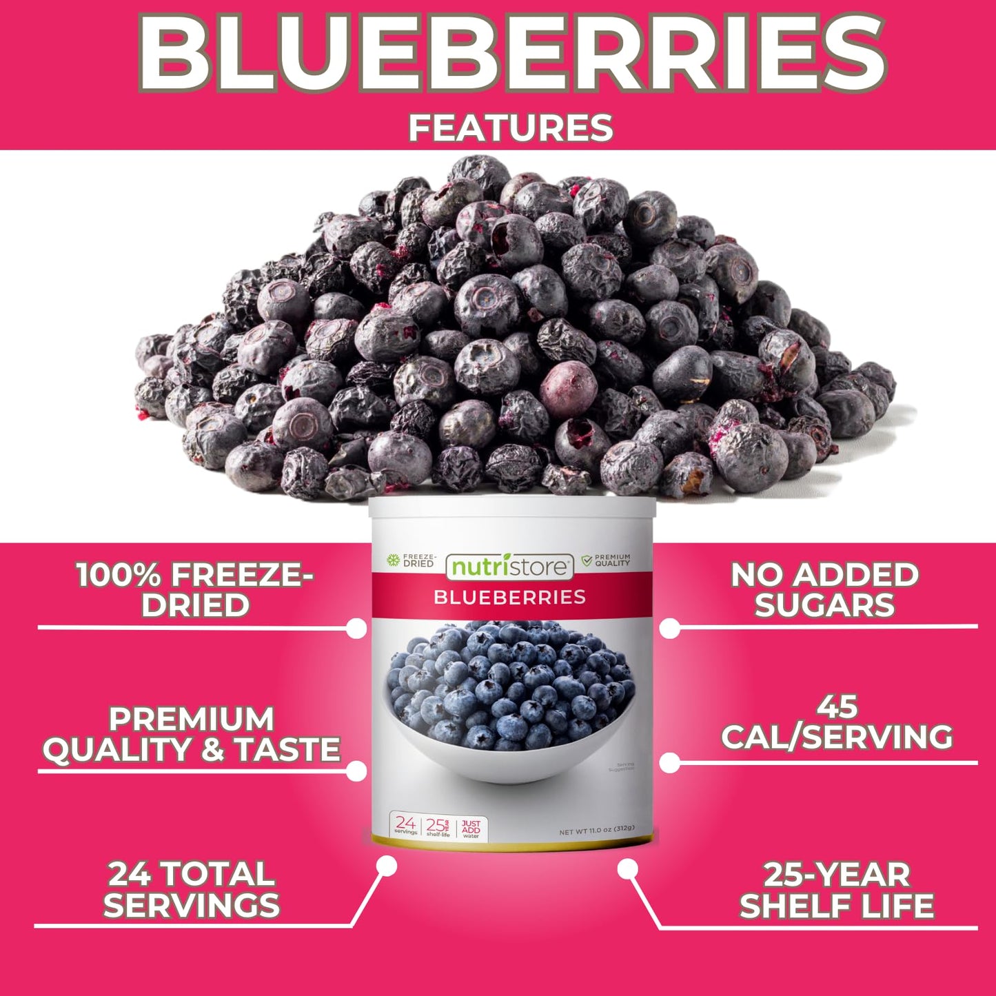 Nutristore Freeze Dried Blueberries | #10 Can Fruit | Perfect Healthy Snacks | Bulk Survival Emergency Food Storage Supply | Low