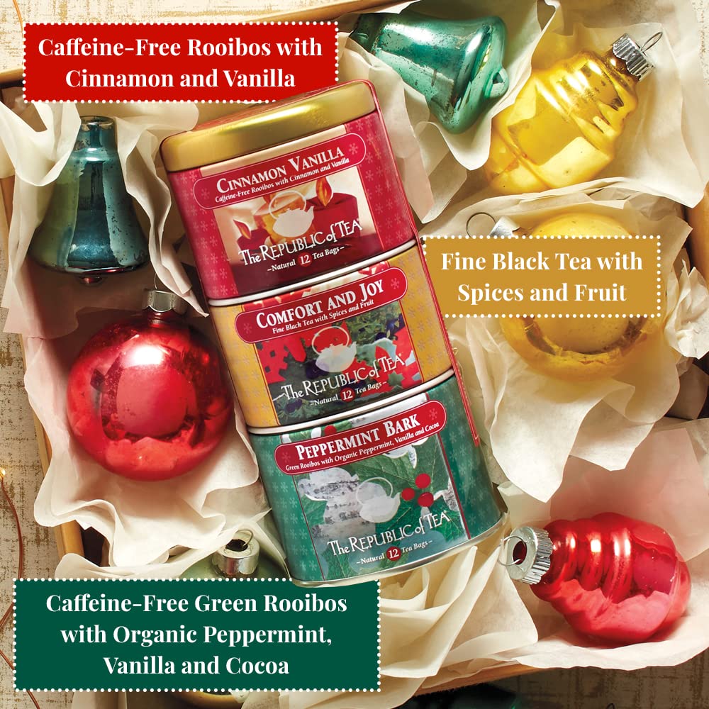 The Republic of Tea Holiday Stackable Tea Tin Seasonal Assortment 36 Tea Bags 12 Count (Pack of 3)