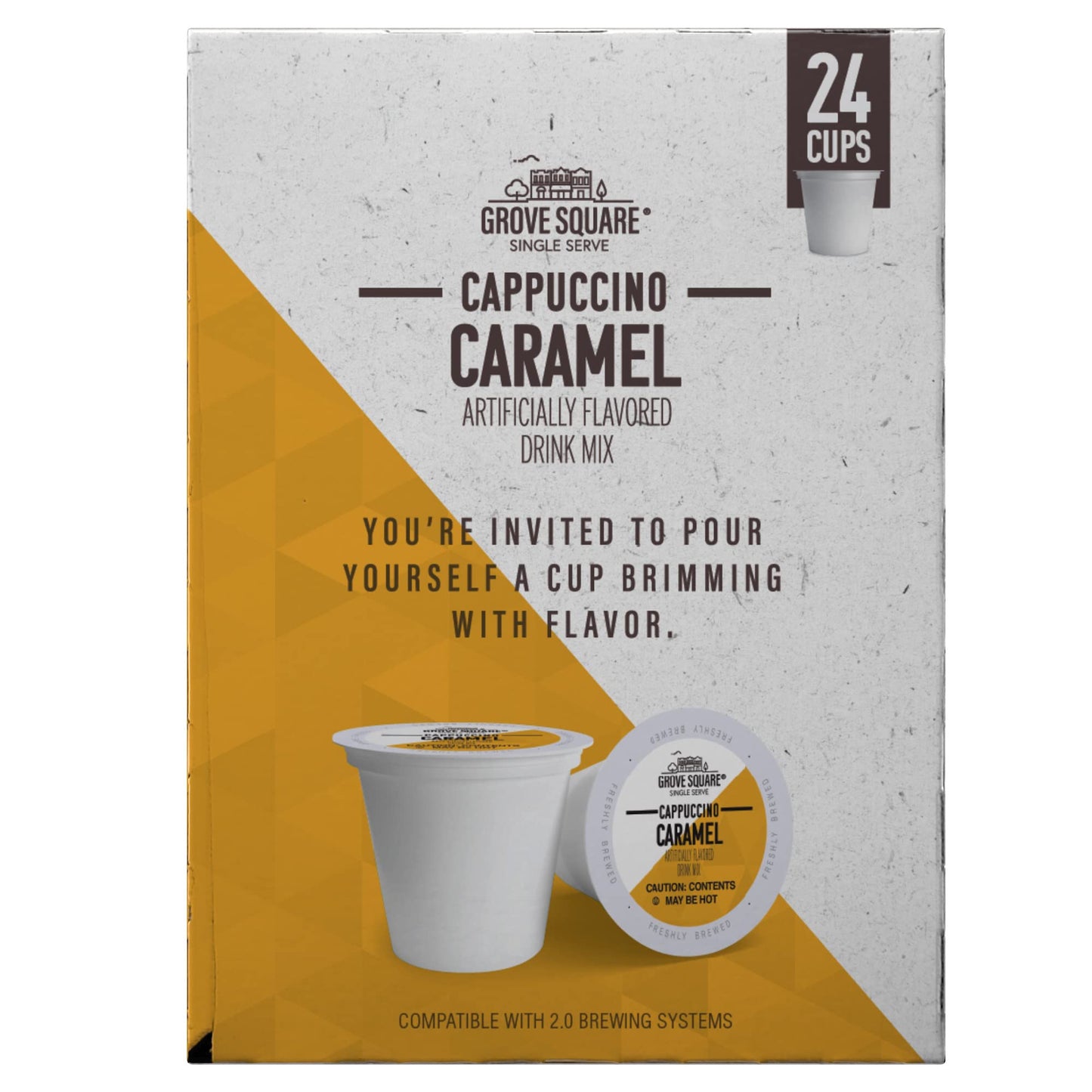 Grove Square Cappuccino Pods, Caramel, Single Serve, 24 Count, Model 12G001F4652