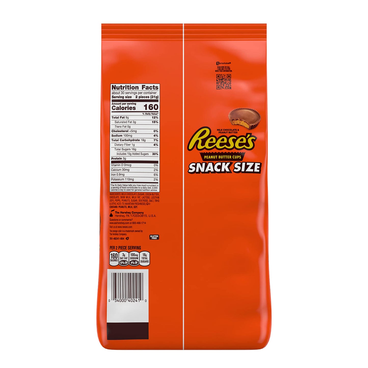 Reese'S Milk Chocolate Peanut Butter Snack Size Cups, Candy Bag, 33 Oz (60 Pieces)