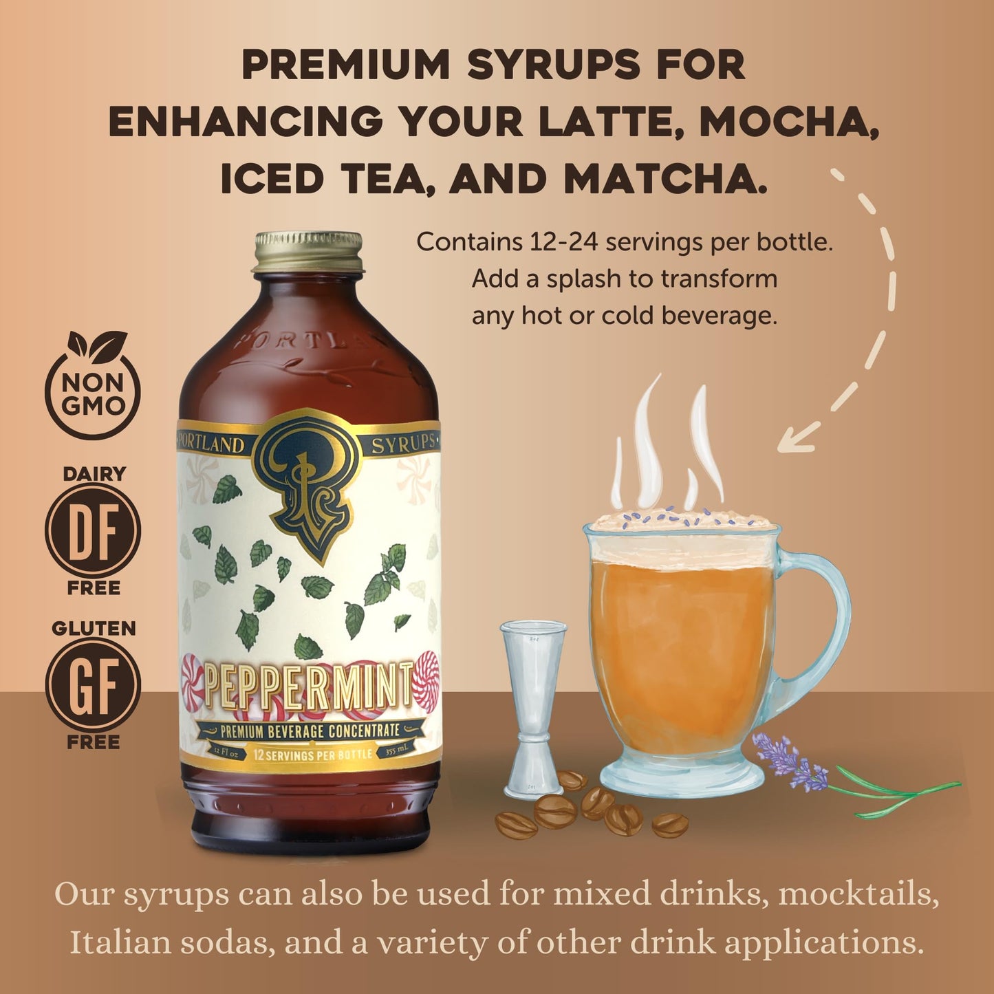 P Portland Syrups Peppermint Syrup - Organic Cane Sugar for Lattes & Mocktails - 12 Fl Oz (Pack of 1)