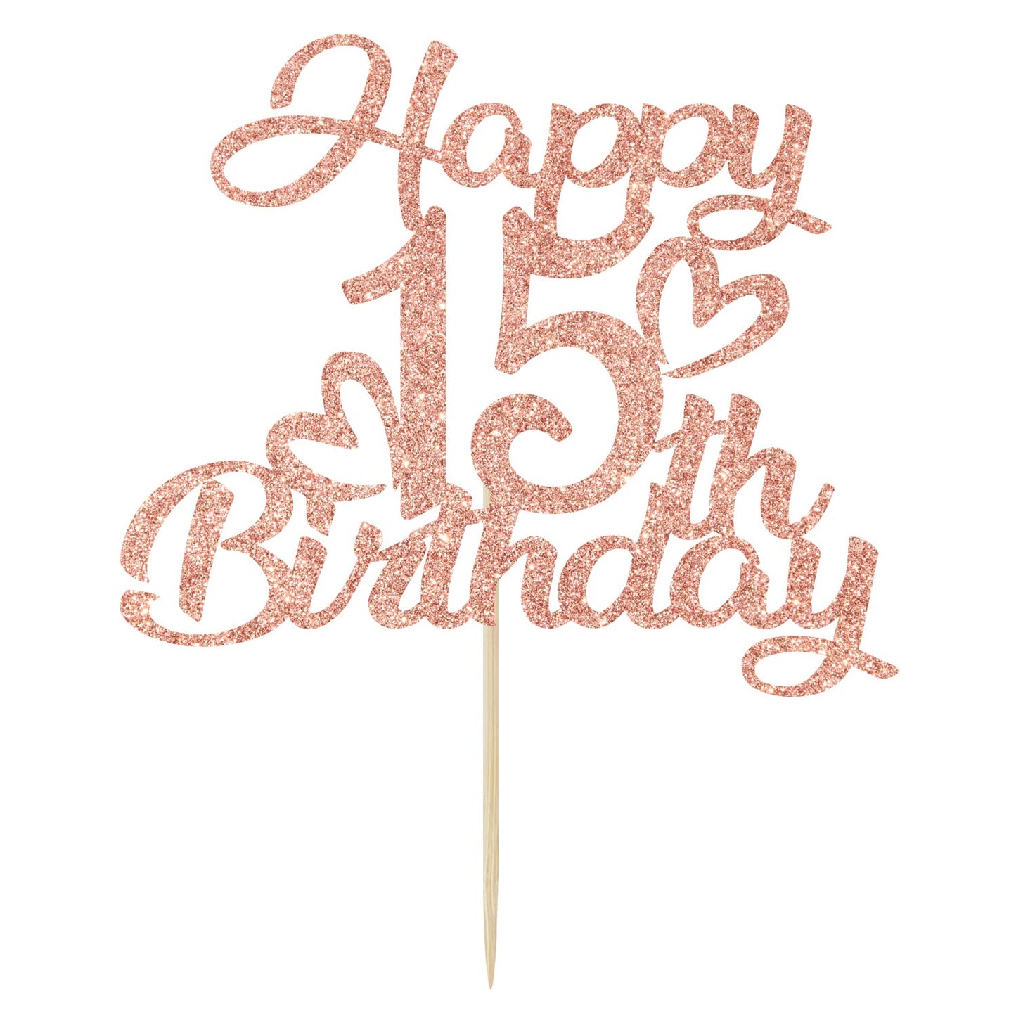 Unoggsor Rose Gold Glitter Happy 15Th Birthday Cake Topper - Hello 15, Cheers To 15 Years, 15 & Fabulous, 15Th Birthday/Annivers