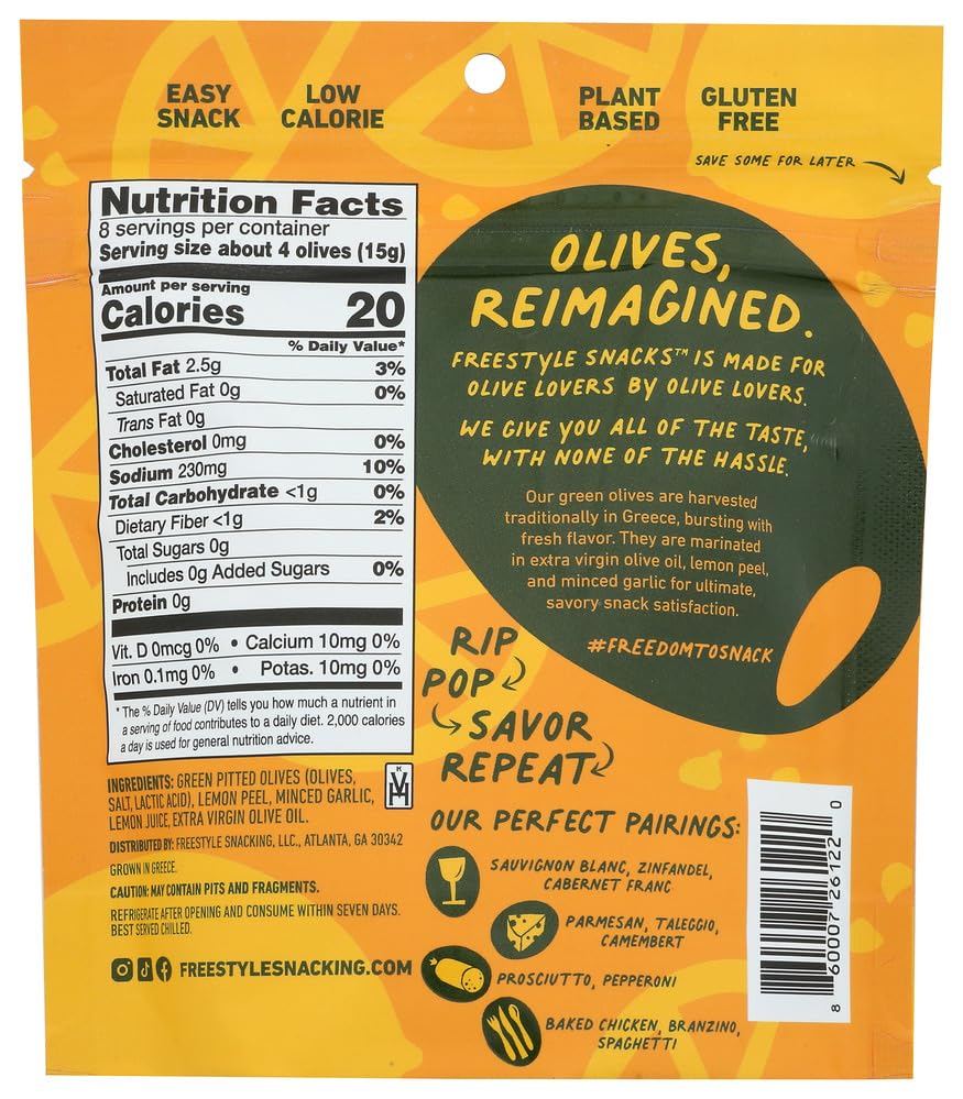 Freestyle Snacking - Olives Green Lemon Garlic - Case Of 6-4 Ounces