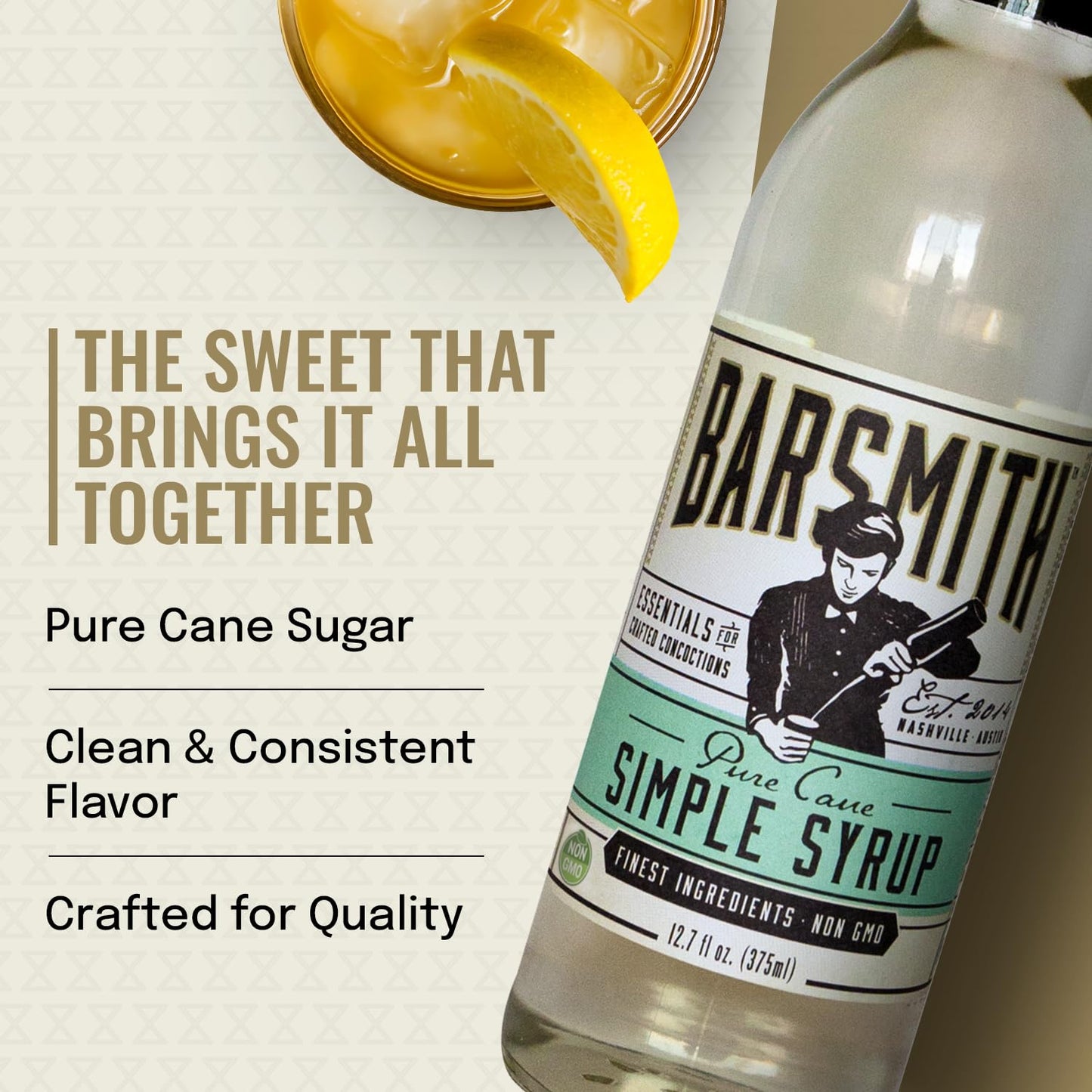 Barsmith Simple Syrup Cocktail Mixer, Pure Cane Sugar, 12.7 Fl Oz, Non-GMO, Pack of 1
