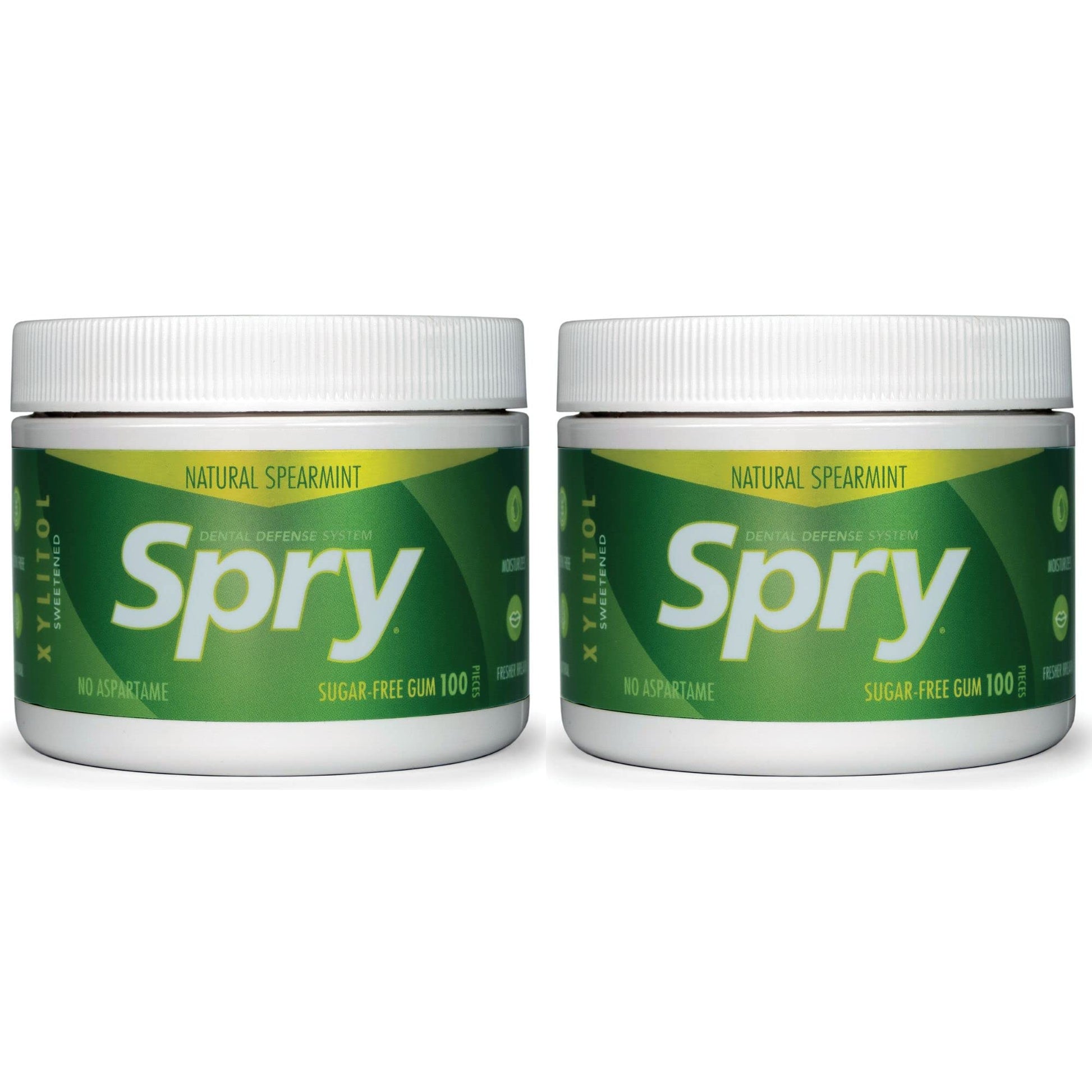 Spry Fresh Natural Xylitol Chewing Gum Dental Defense System Aspartame-Free Sugar Free Gum (Spearmint, 100 Count - Pack Of 2)