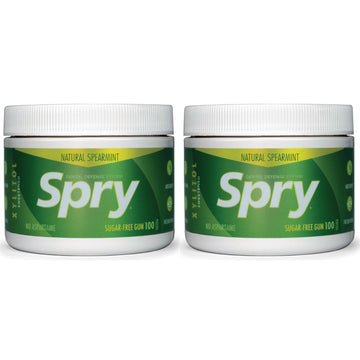 Spry Fresh Natural Xylitol Chewing Gum Dental Defense System Aspartame-Free Sugar Free Gum (Spearmint, 100 Count - Pack Of 2)