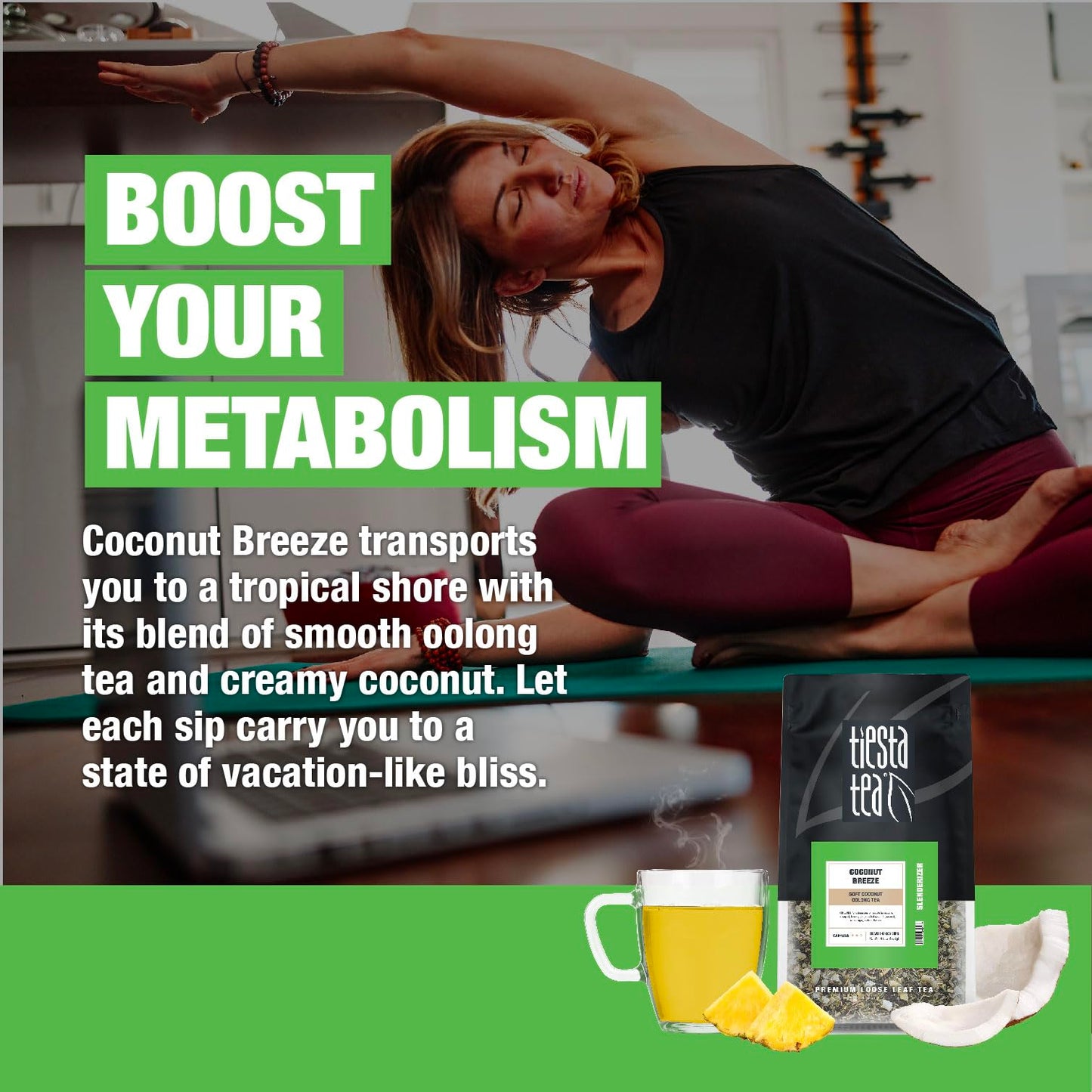 Tiesta Tea Coconut Breeze Oolong Tea Blend - Medium Caffeinated - Bulk Bag for 200 Cups - 16 oz Resealable Bag