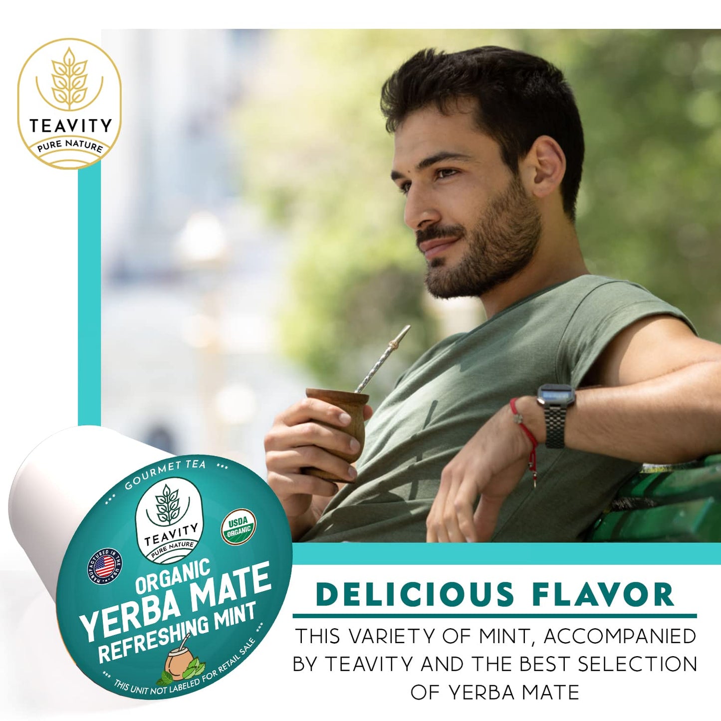 Teavity Organic Yerba Mate Tea Pods - Refreshing Mint Flavor, Naturally Caffeinated, 24 Count, Compatible with Keurig malt-inspired