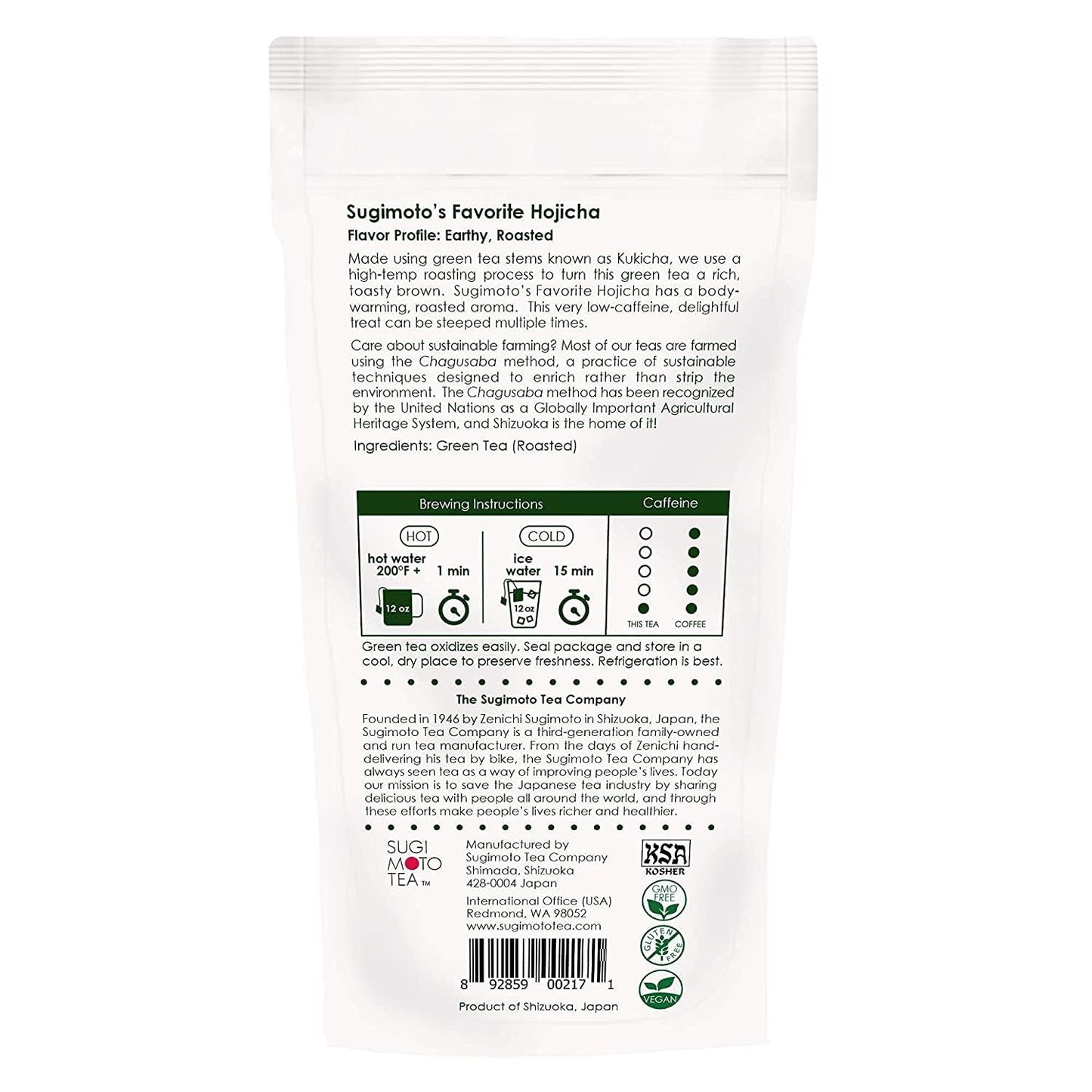 SUGIMOTO TEA Hojicha Roasted Green Tea Bags - 20 Count, Pack of 3