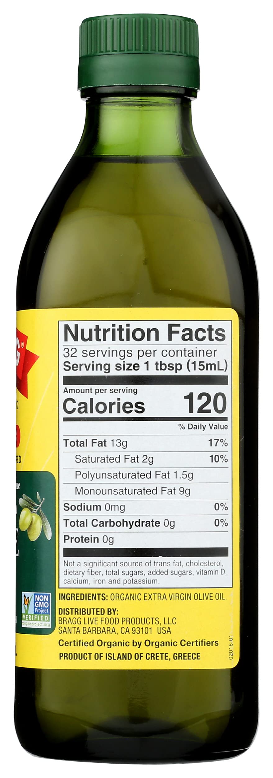 Bragg Organic Extra Virgin Olive Oil, 16 Ounce -- 12 per case.