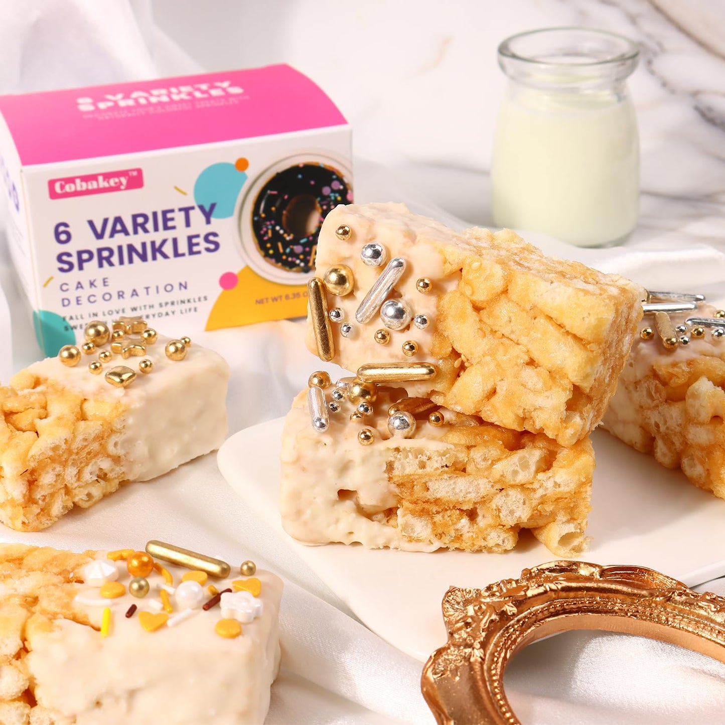 Sprinkles For Cake Decorating, Cupcake, Cookies, Ice Cream Topper, 6 Packs Gold And Silver White Sprinkles, Six Of Assorted Spri