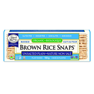 Edward & Sons Organic Unsalted Plain Brown Rice Snaps - Oven Baked, Whole Grain, Gluten Free, No Added Oils, Non-GMO Project Ver