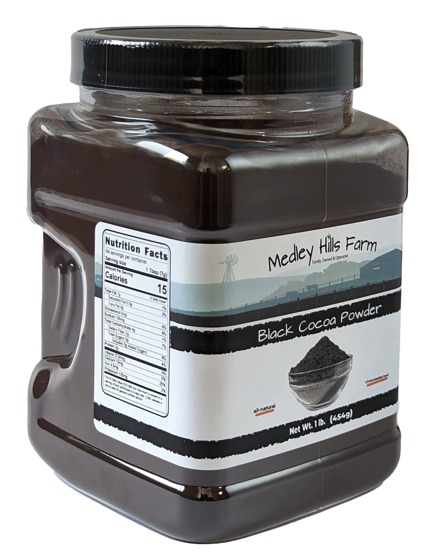 Black cocoa powder by Medley hills farm 1 Lb. in Reusable Container - Great Black cocoa powder for baking - Dutch Processed Coco