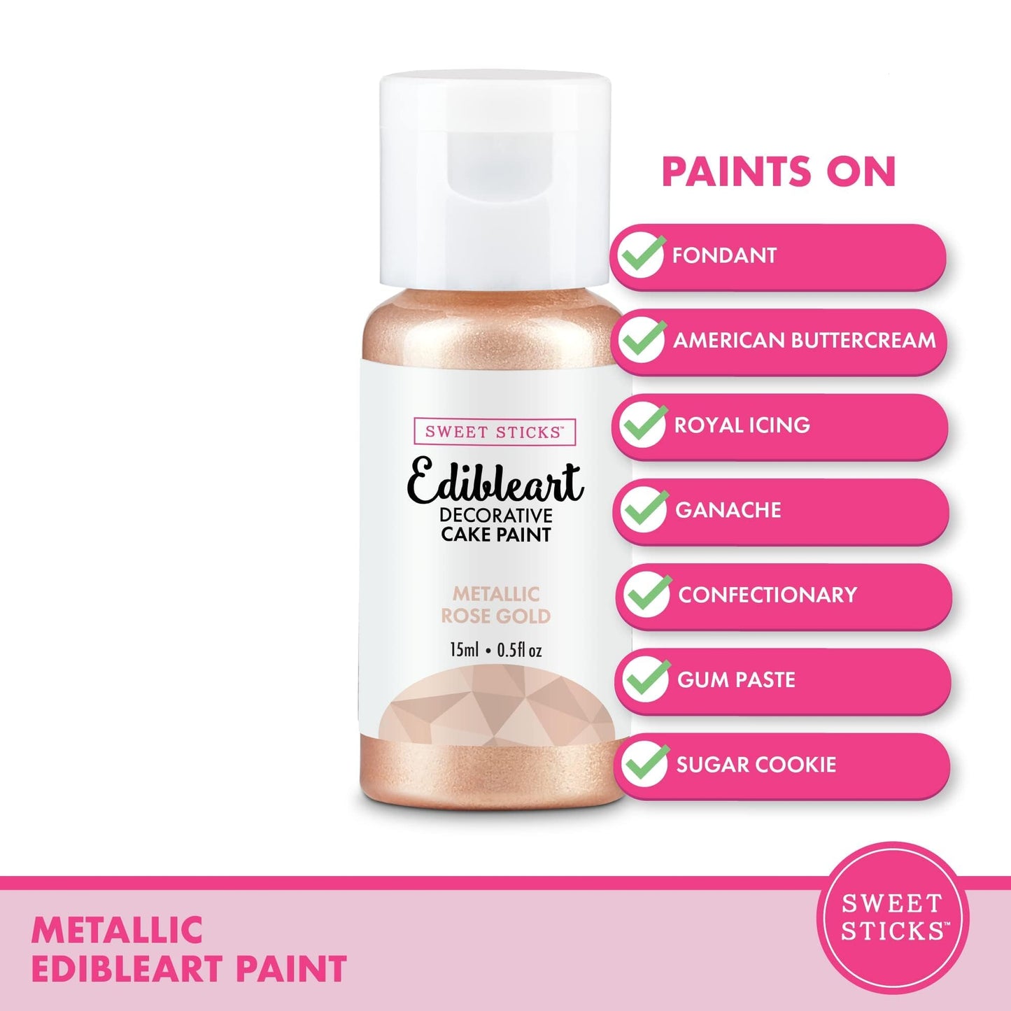 SWEET STICKS Edible Cake Paint Set, Metallic Rose Gold, 0.5 Fl Oz, 6 Pack